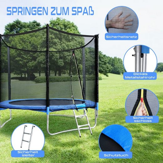 Gartentrampolin Trampolin Outdoor Ø183/244/305/366cm Sicherheitsnetz Kinder trampolin, Schutzrand schwarz,mit sicherheisnetz