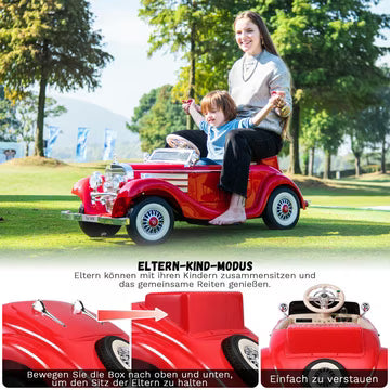ORYXEARTH Retro-Elektroauto für Kinder – 12-V-Batterie – Geschwindigkeit 3-6 km/h