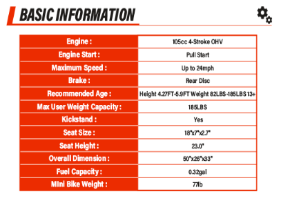 【WMT】OGM105 Plus 4-Stroke Mini Bike, 105CC Gas Powered Dirt Bike,Off-Road Trail for Adult, up to 28 Mph