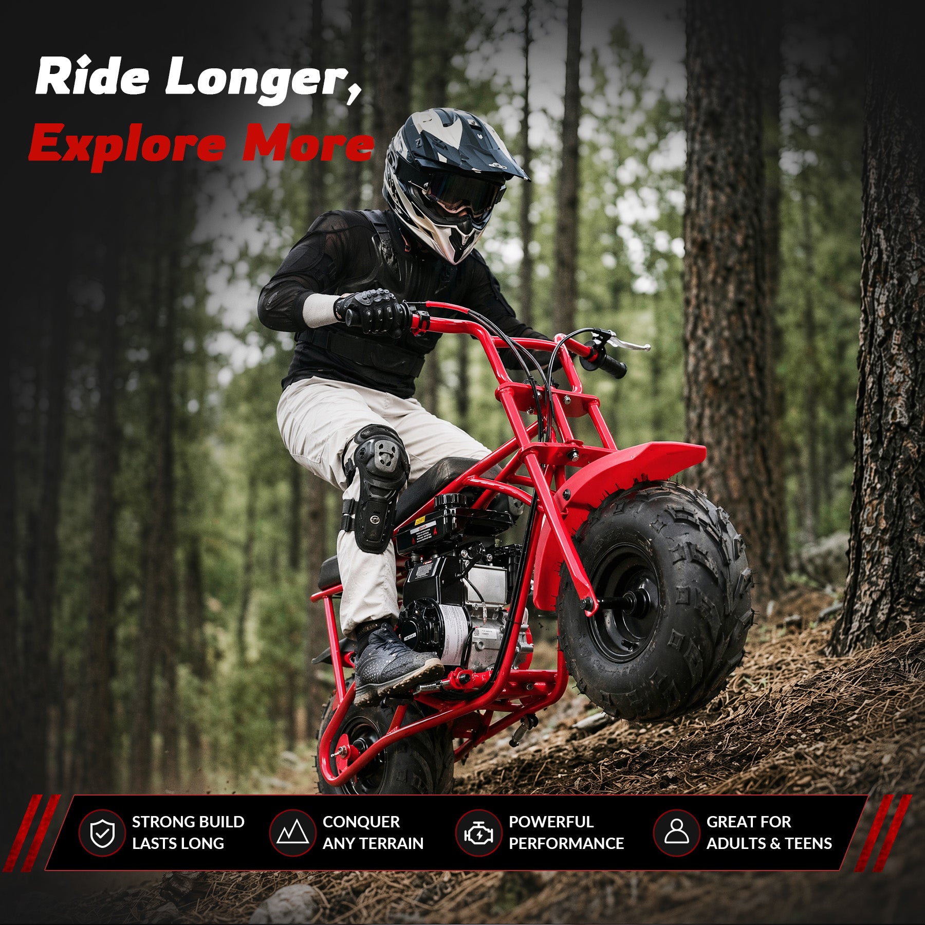 Oryxearth BRM100P-1 105CC Off-Road Gas Mini Bike for Adults & Teens, R