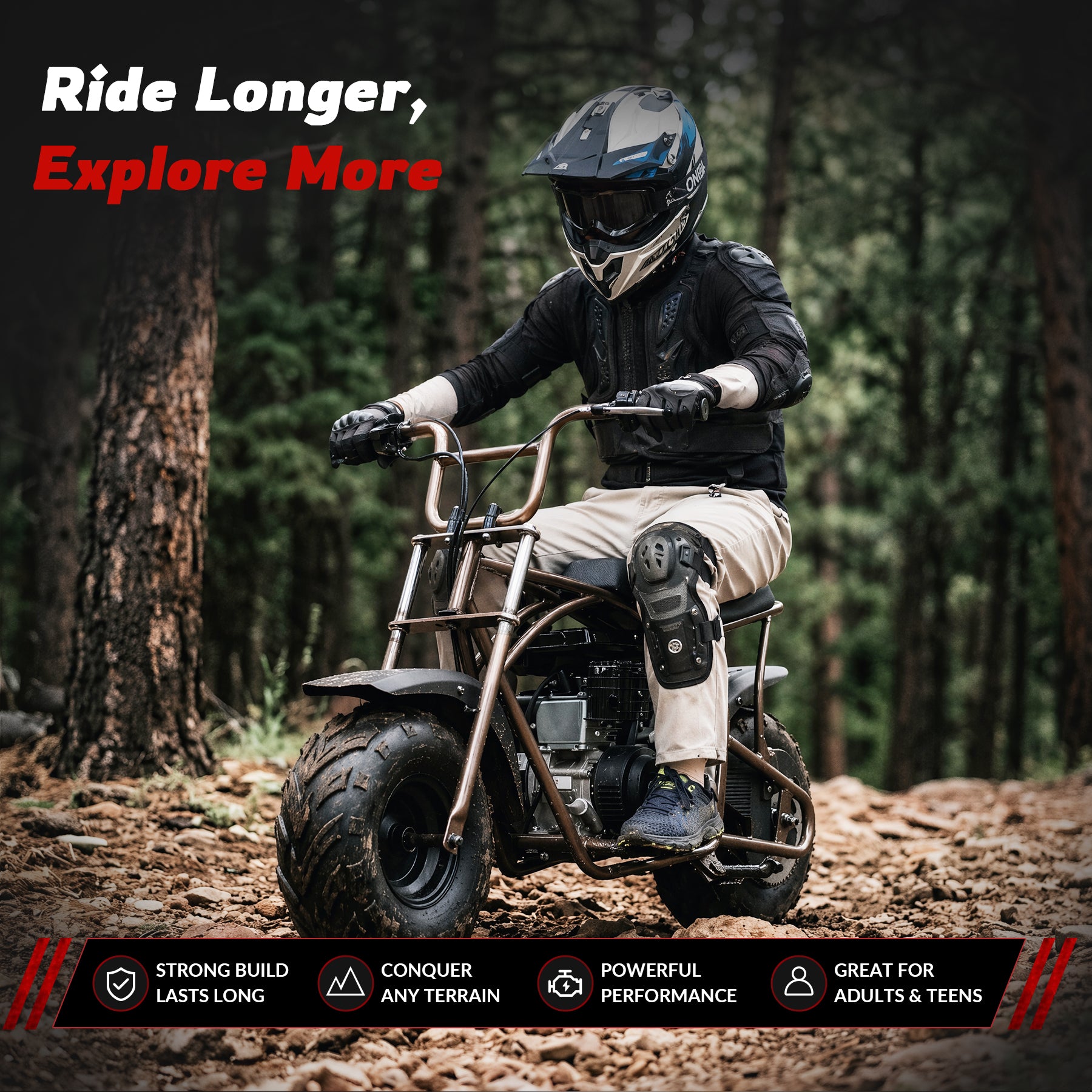 Oryxearth BRM100P-1 105CC Off-Road Gas Mini Bike for Adults & Teens, R