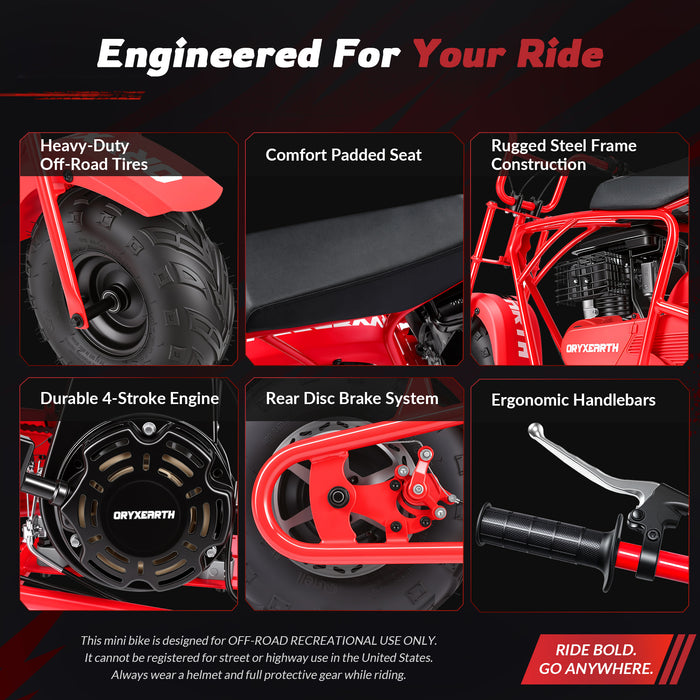 Oryxearth BRM100P-1 105CC Off-Road Gas Mini Bike for Adults & Teens, R