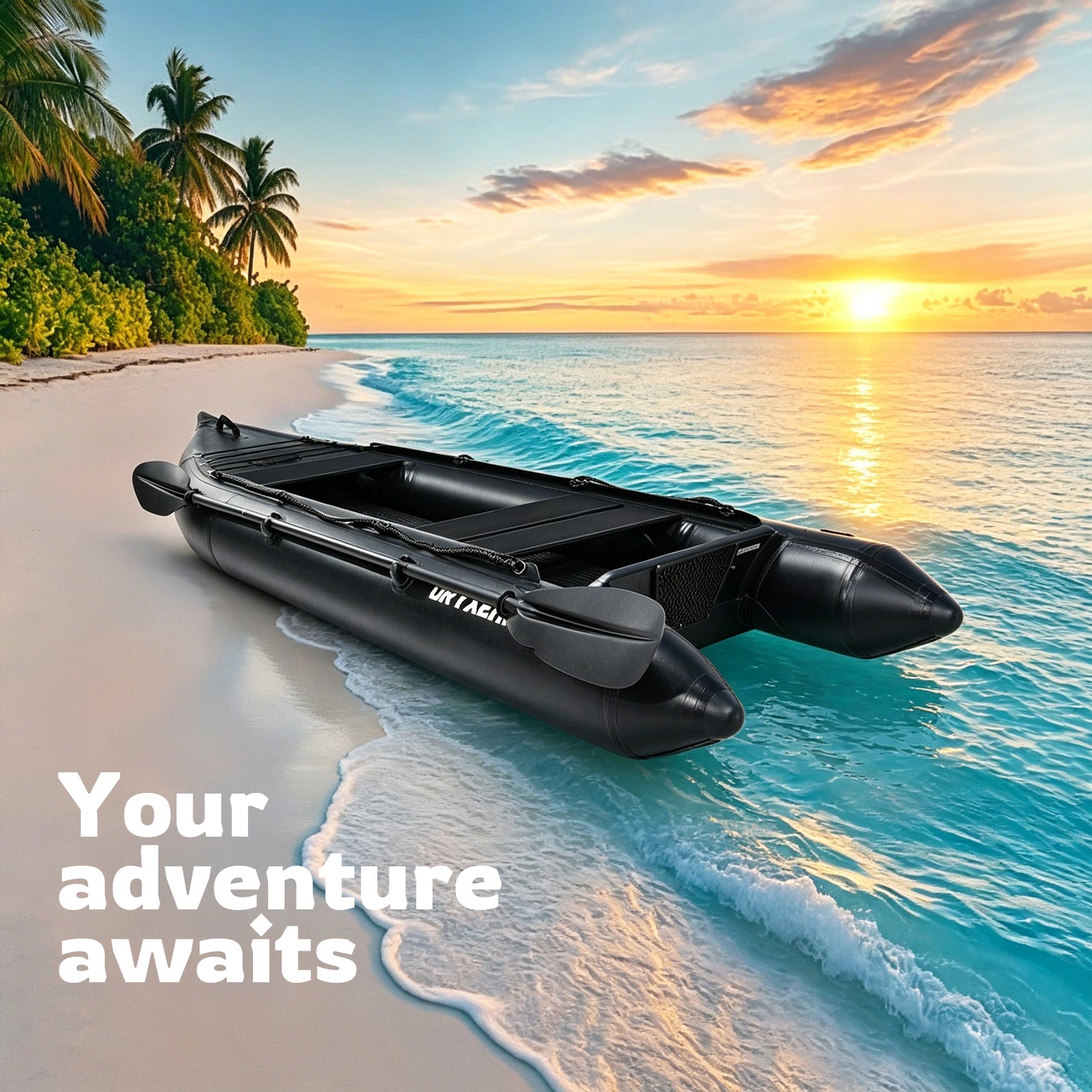 Professional 10.8ft Inflatable Fishing Boat for Adults - Heavy Duty Pontoon Skiff with Aluminum Seat, Includes Pump, Oars & Stabilizer Fin