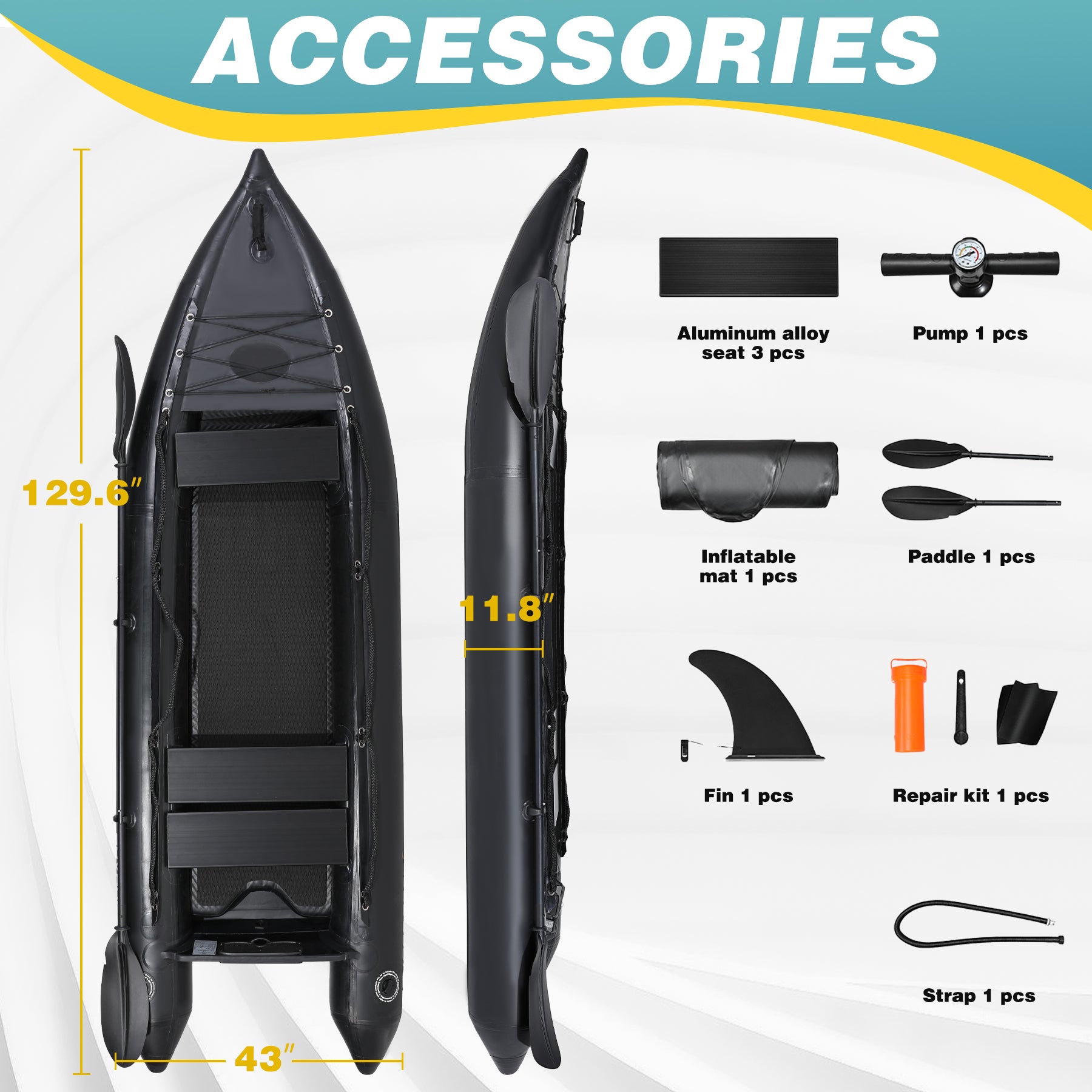 Professional 10.8ft Inflatable Fishing Boat for Adults - Heavy Duty Pontoon Skiff with Aluminum Seat, Includes Pump, Oars & Stabilizer Fin