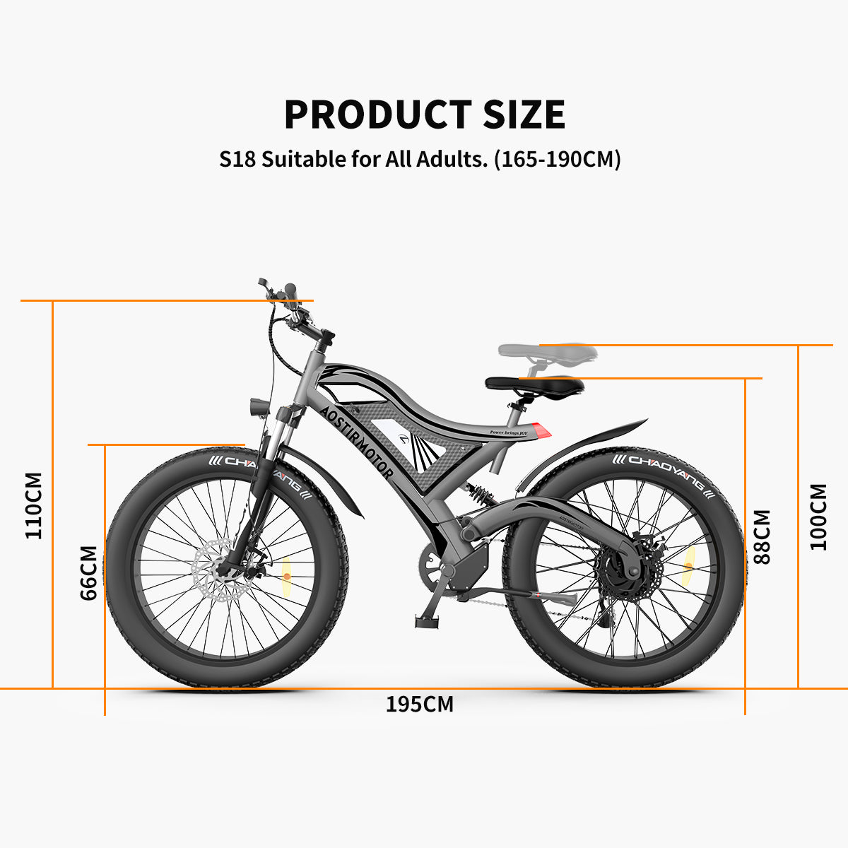 S18 26" 750W Electric Bike Fat Tire 48V 15AH Removable Lithium Battery for Adults