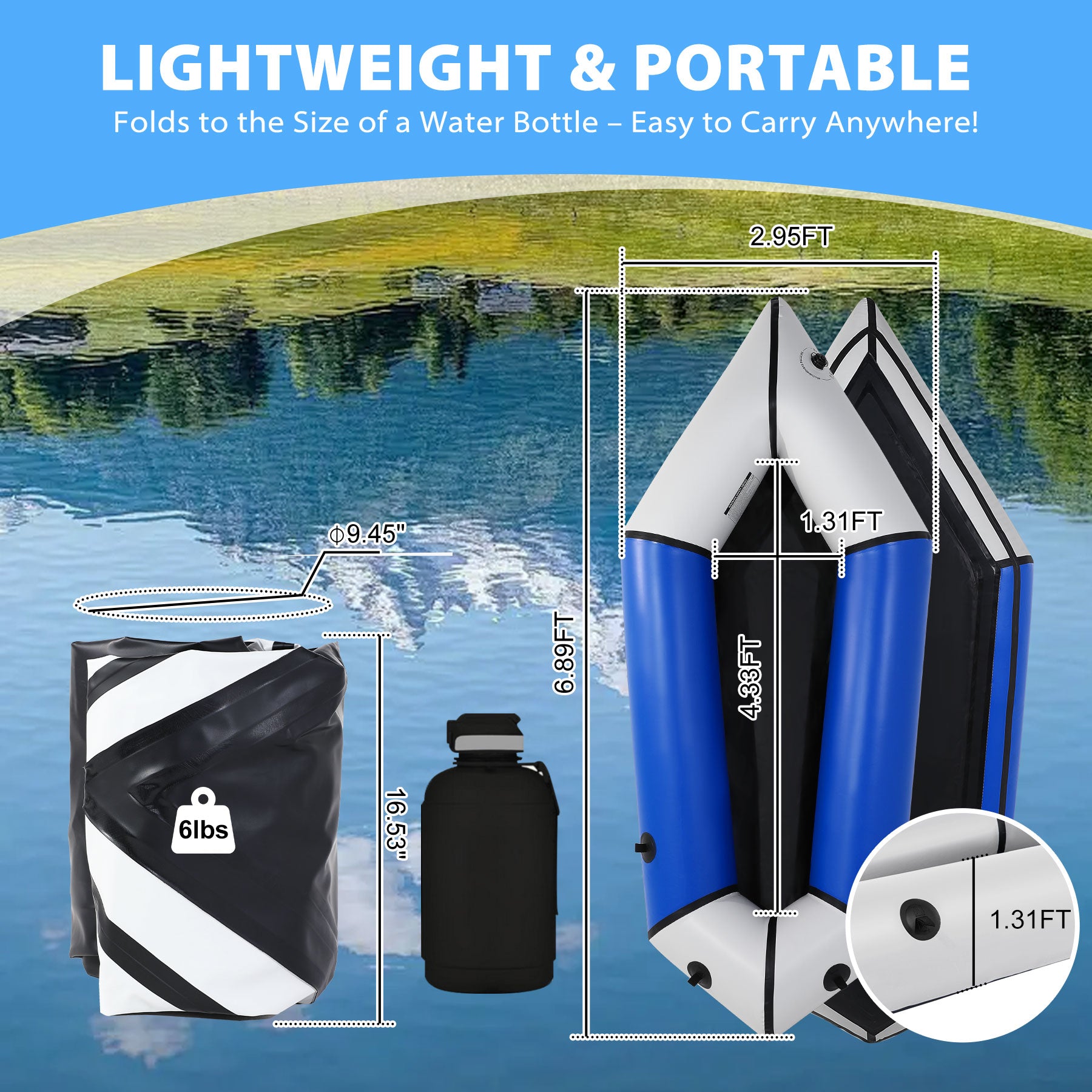 Oryxearth Inflatable Packraft Kayak for Adults, 6.9FT Lightweight TPU Canoe (210D), Portable 1-Person Watercraft for Kayaking, Fishing, Camping, Compact Design