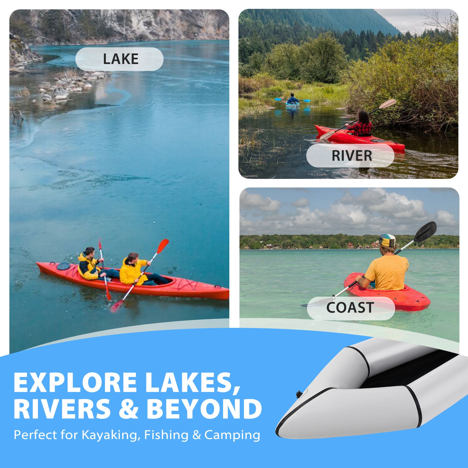 Oryxearth Inflatable Packraft Kayak for Adults, 6.9FT Lightweight TPU Canoe (210D), Portable 1-Person Watercraft for Kayaking, Fishing, Camping, Compact Design