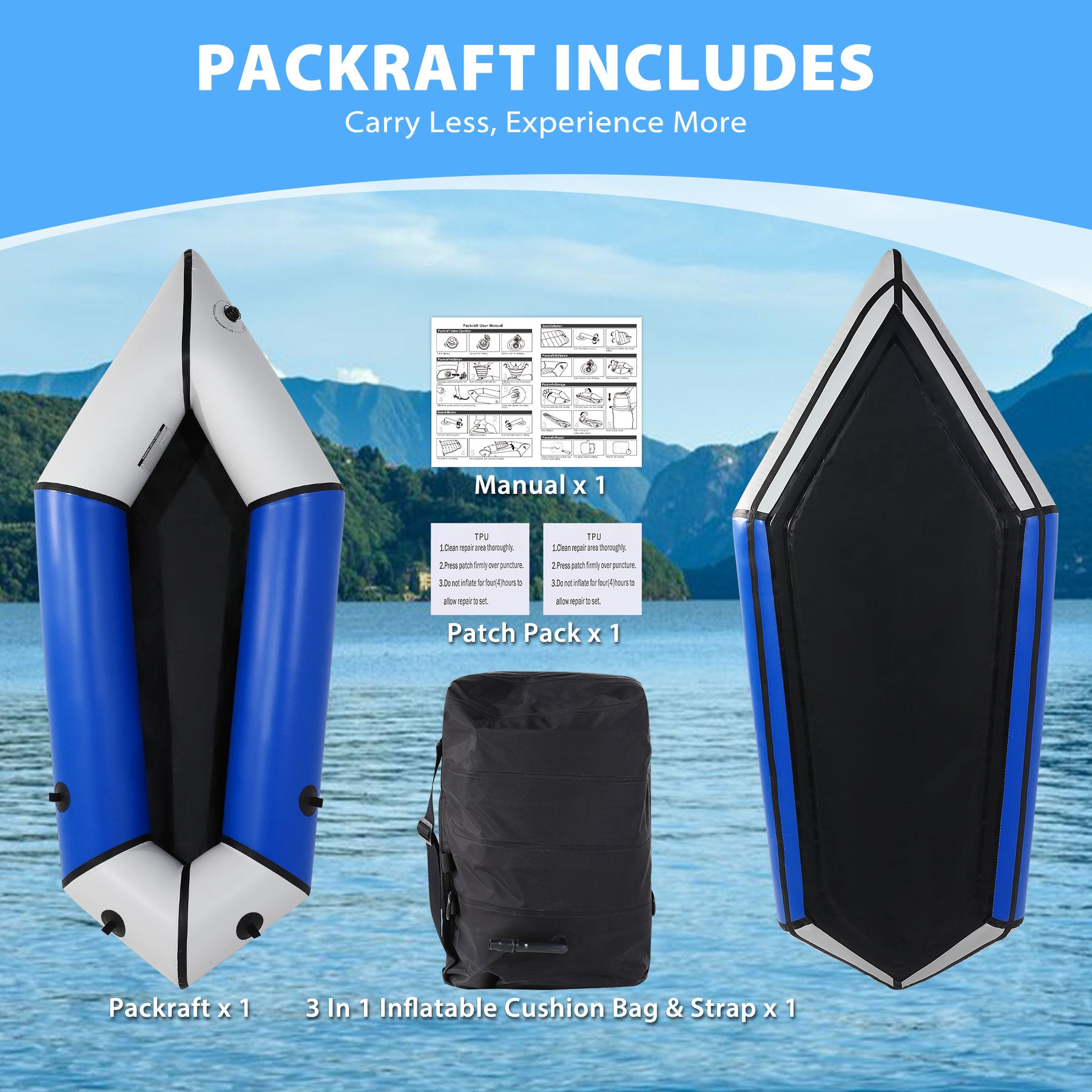 Oryxearth Inflatable Packraft Kayak for Adults, 6.9FT Lightweight TPU Canoe (210D), Portable 1-Person Watercraft for Kayaking, Fishing, Camping, Compact Design