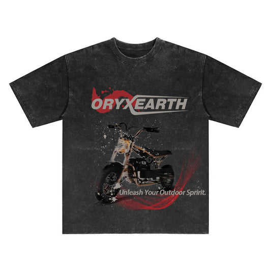 Oryxearth Vintage Distressed T-Shirt with Retro Dirt Bike Graphic for Teens Black