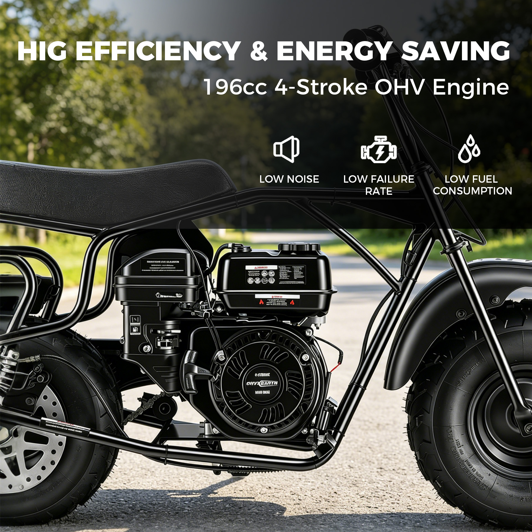 【WMT】Oryxearth 4-Stroke Minibike, 196CC Gas Powered Dirt Bike,Off-Road Trail for Adult, up to 30 Mph, Black
