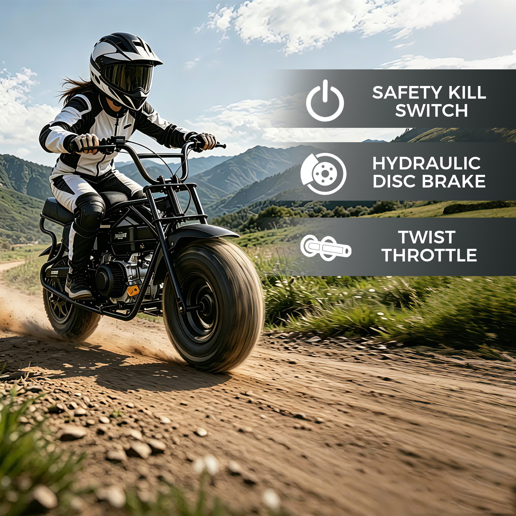 【WMT】Oryxearth 4-Stroke Minibike, 196CC Gas Powered Dirt Bike,Off-Road Trail for Adult, up to 30 Mph, Black