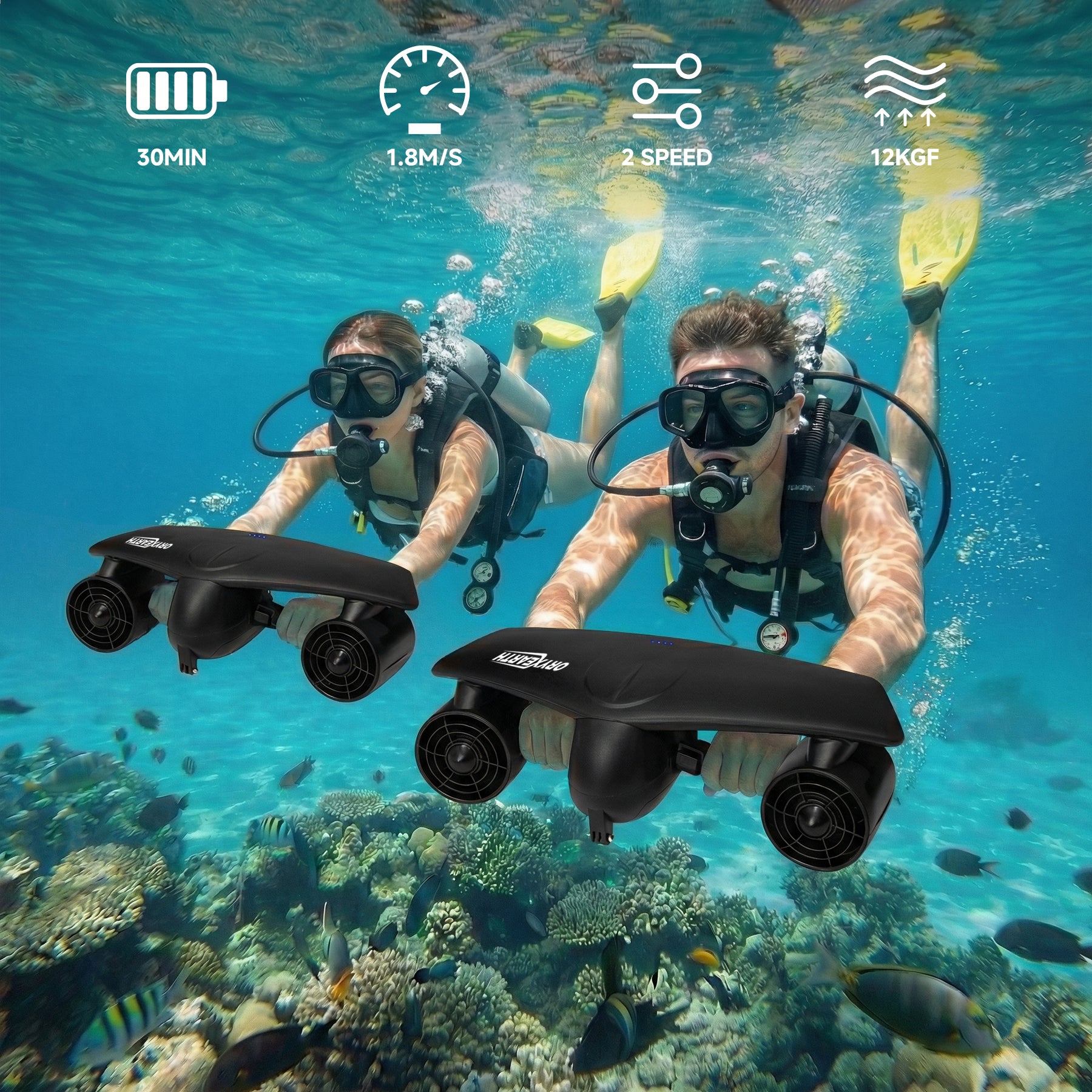 【WMT】Oryxearth Underwater Scooter 2 Gear Speed 12 kgf Swimming Pool Diving Snorkeling Water Scooter