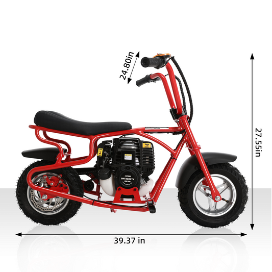 Oryxearth 37.7CC 4-Stroke Mini Bike, Gas Powered Dirt Off Road Trail, up to 15.5 Mph, Red