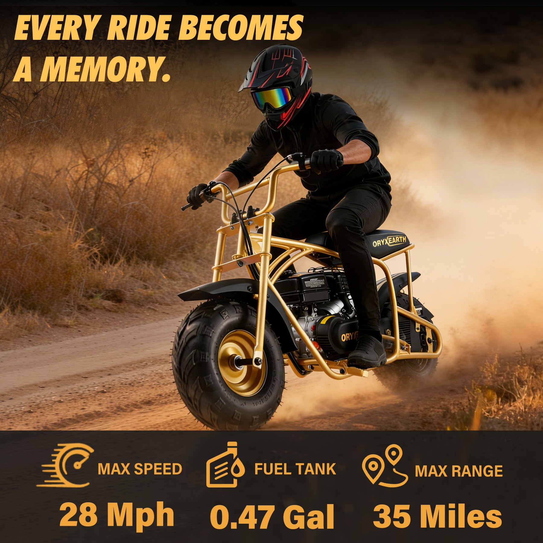 【WMT】Oryxearth OMG99 Mini Gas Bike 99CC Adult Gas Powered Dirt Bike, 28 Mph Off Road Bike for Teens, Gold