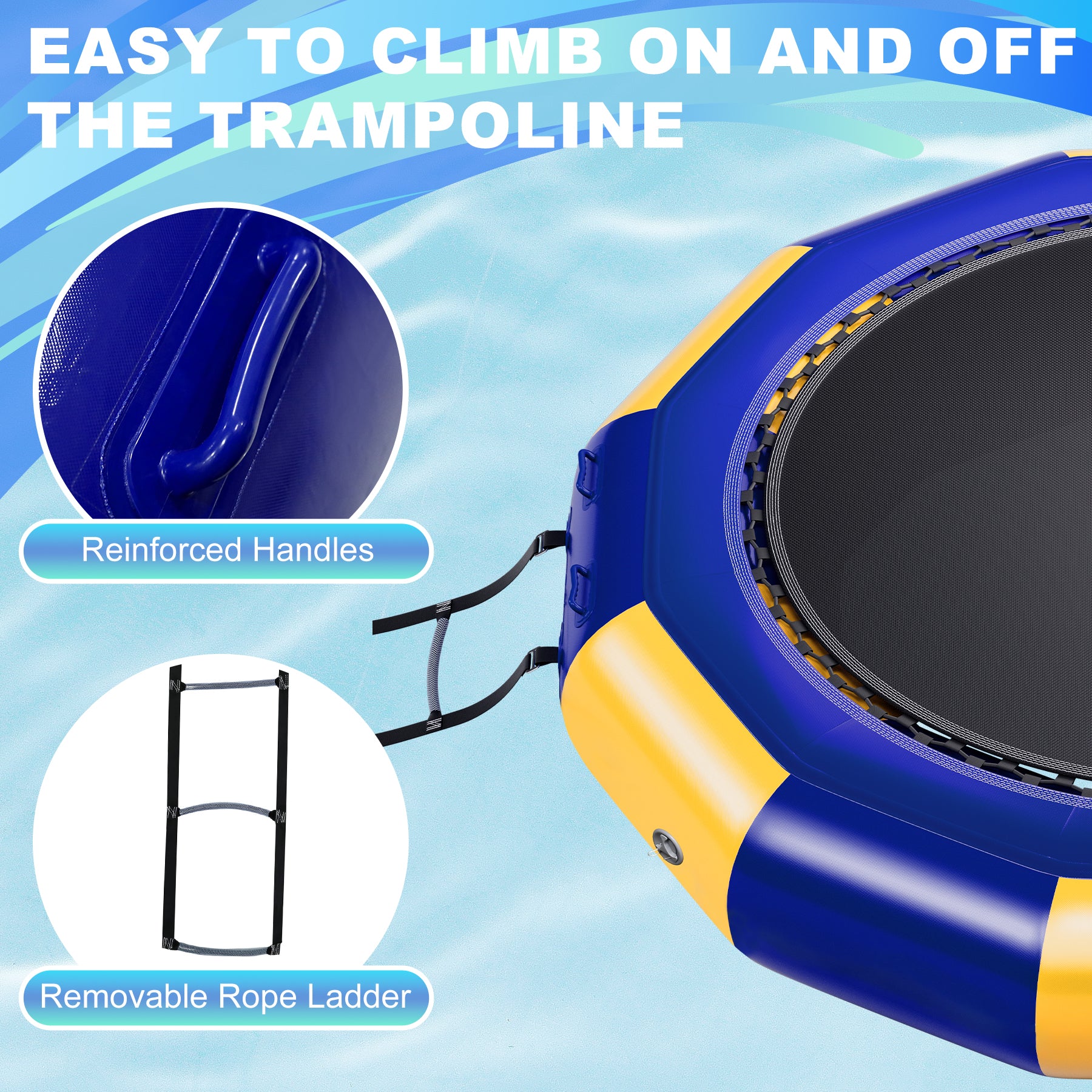 Oryxearth 10FT Inflatable Water Trampoline, Portable Bounce Swim Platform with Electric Air Pump & 4-Step Ladder, with ASTM F381-16 Certified for Pool, Lake and Water Sports, Yellow & Blue