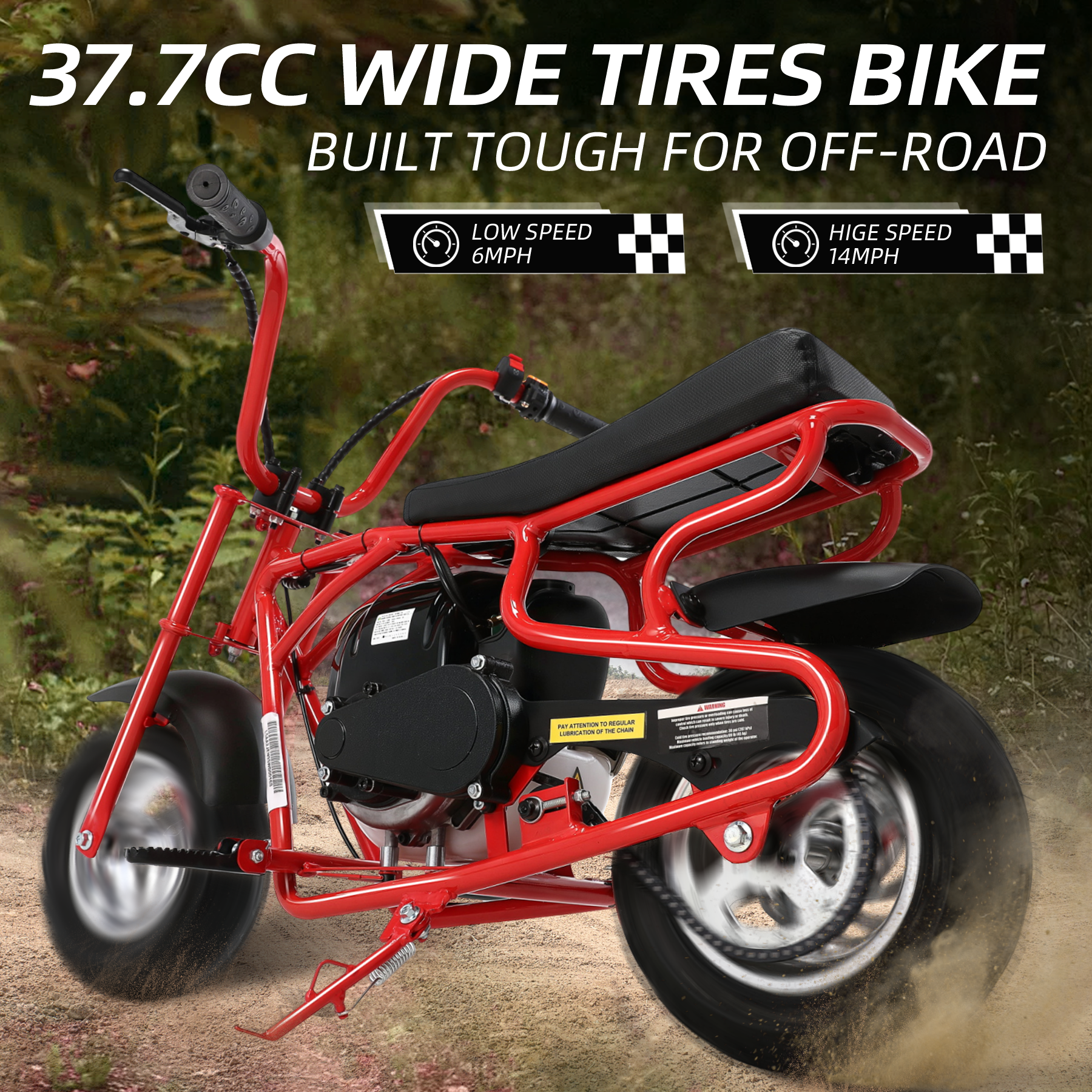 【WMT】Oryxearth 37.7CC 4-Stroke Mini Bike, Gas Powered Dirt Off Road Trail, up to 15.5 Mph, Red