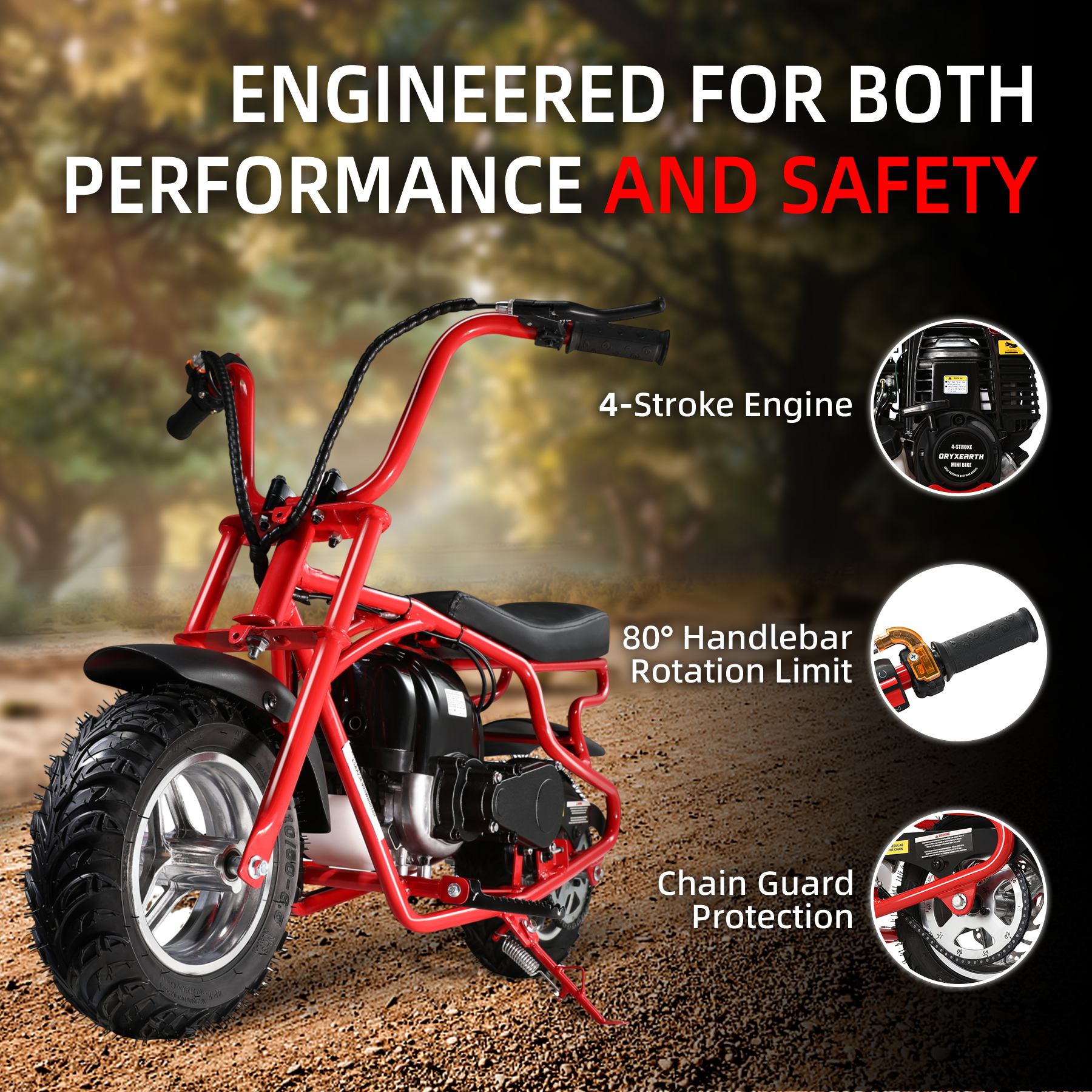 【WMT】Oryxearth 37.7CC 4-Stroke Mini Bike, Gas Powered Dirt Off Road Trail, up to 15.5 Mph, Red