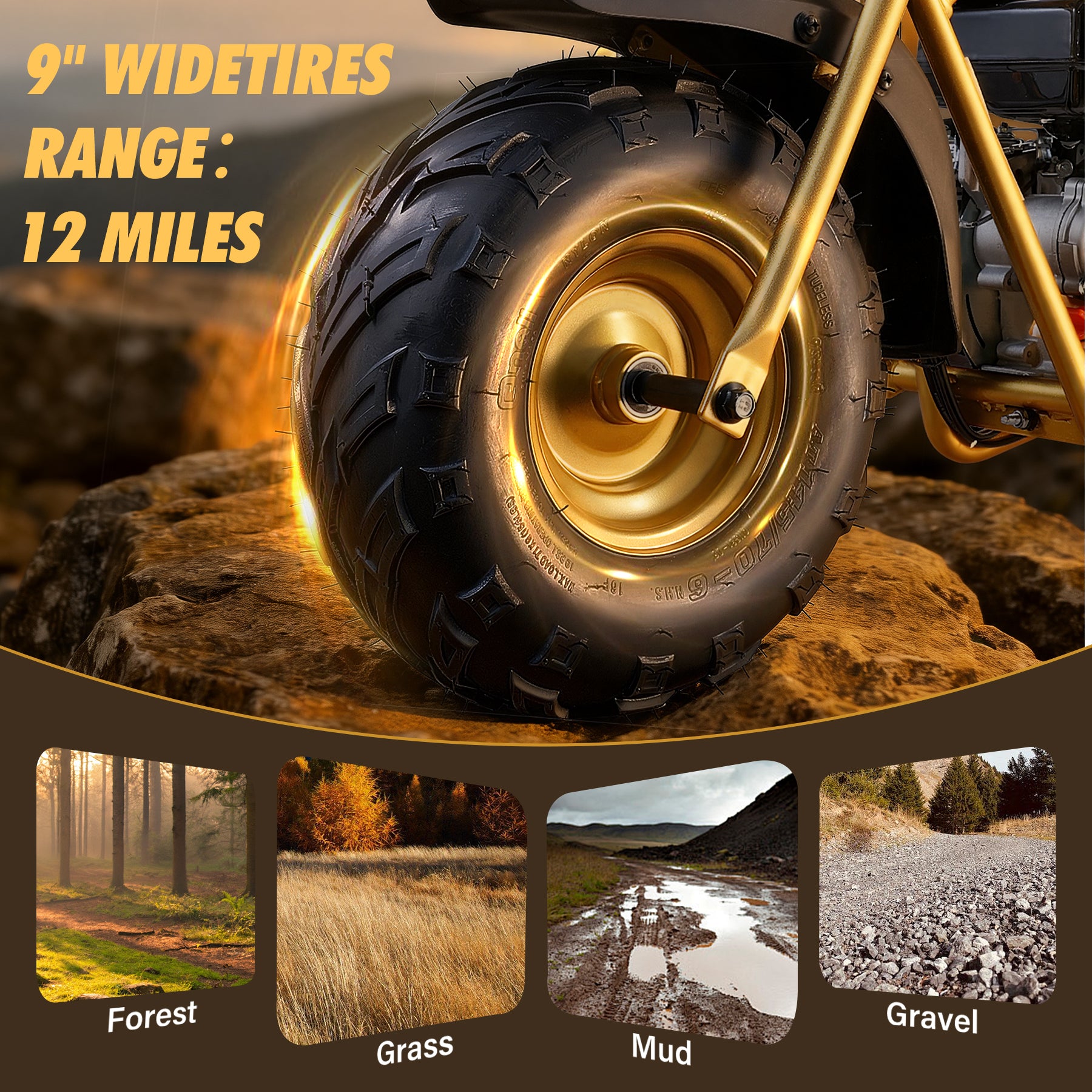 【WMT】Oryxearth OMG99 Mini Gas Bike 99CC Adult Gas Powered Dirt Bike, 28 Mph Off Road Bike for Teens, Gold