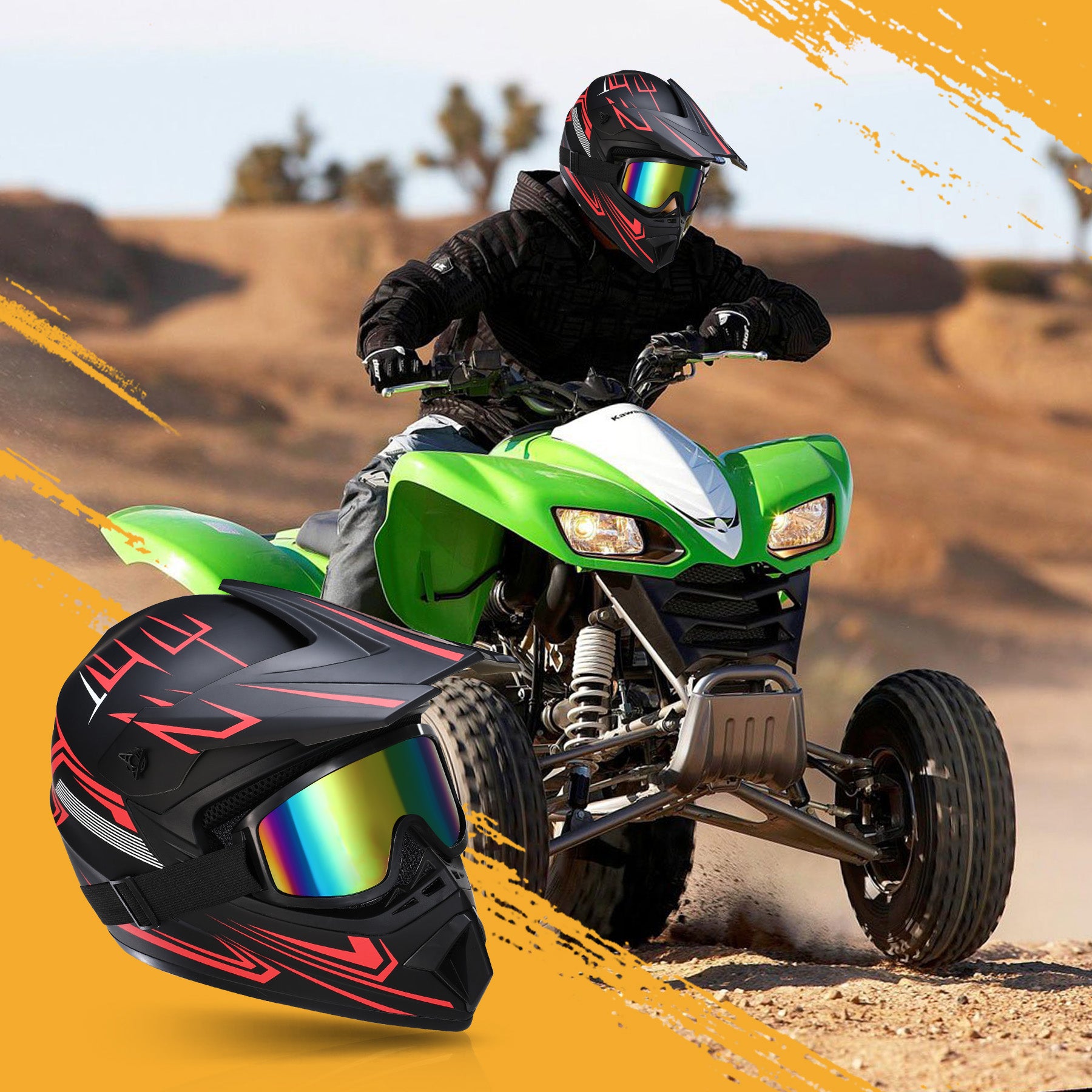 【WMT】Oryxearth Motocross Dirt Bike Helmet, Off-Road Motorcycle & ATV Helmet with Goggles Gloves