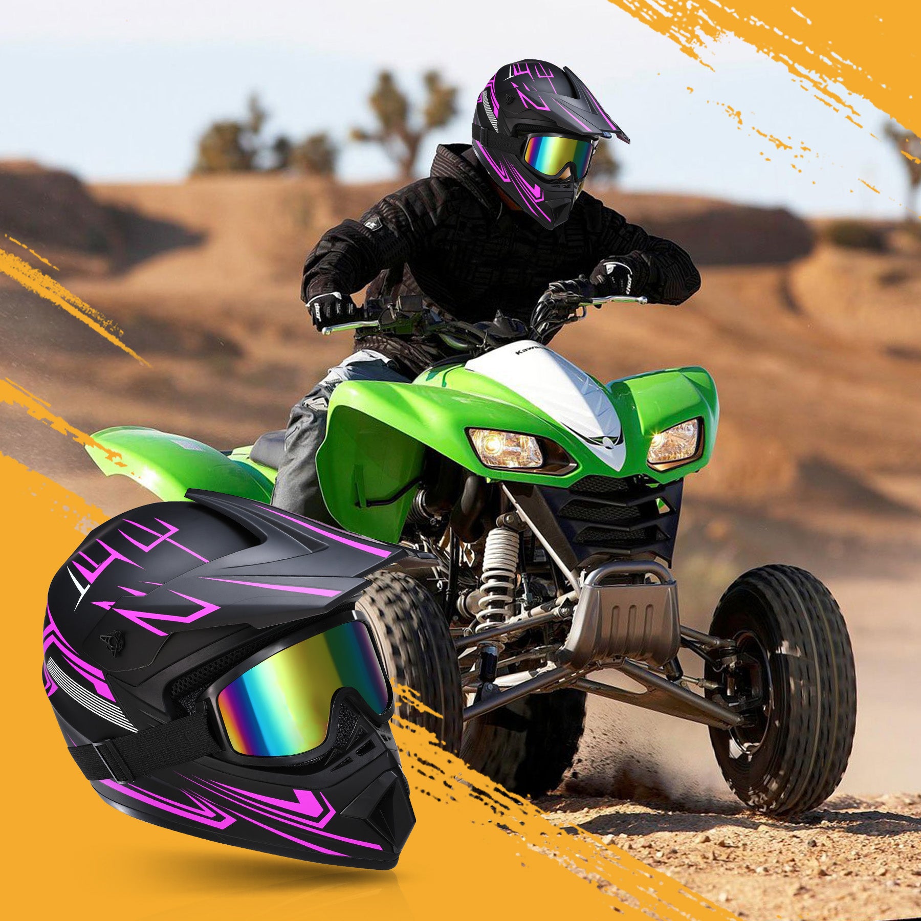 【WMT】Oryxearth Motocross Dirt Bike Helmet, Off-Road Motorcycle & ATV Helmet with Goggles Gloves