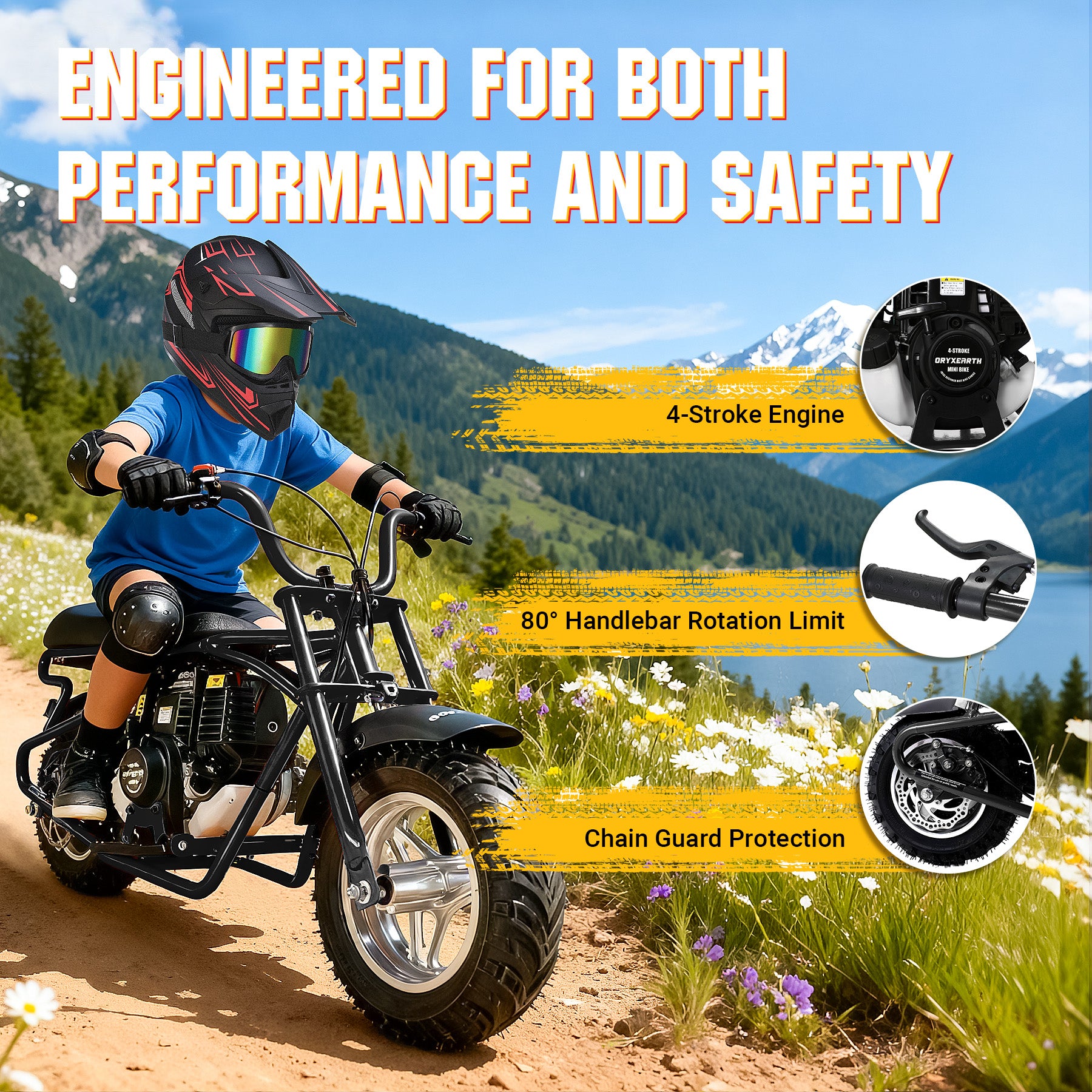 【WMT】Oryxearth 37.7CC Mini Dirt Bike, 4-Stroke Gas Power 16 mph Bike,Off Road for Teens, Pull Start