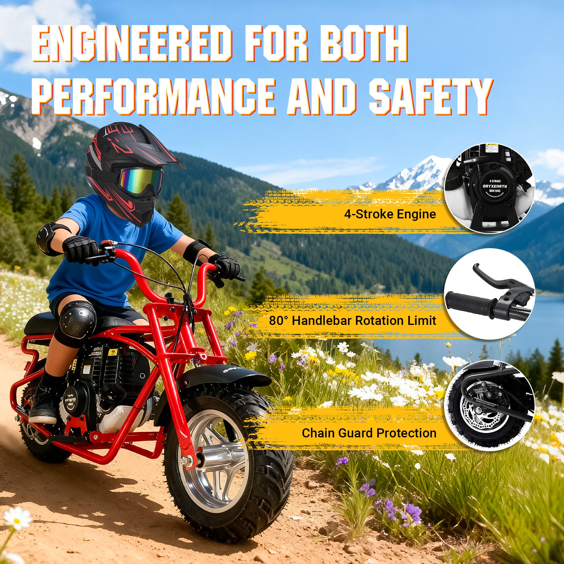 Oryxearth 37.7CC Mini Dirt Bike, 4-Stroke Gas Power 16 mph Bike,Off Road for Teens, Pull Start