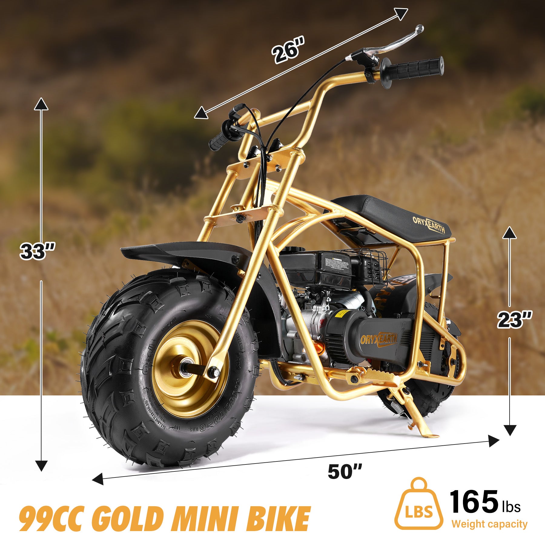 【WMT】Oryxearth OMG99 Mini Gas Bike 99CC Adult Gas Powered Dirt Bike, 28 Mph Off Road Bike for Teens, Gold