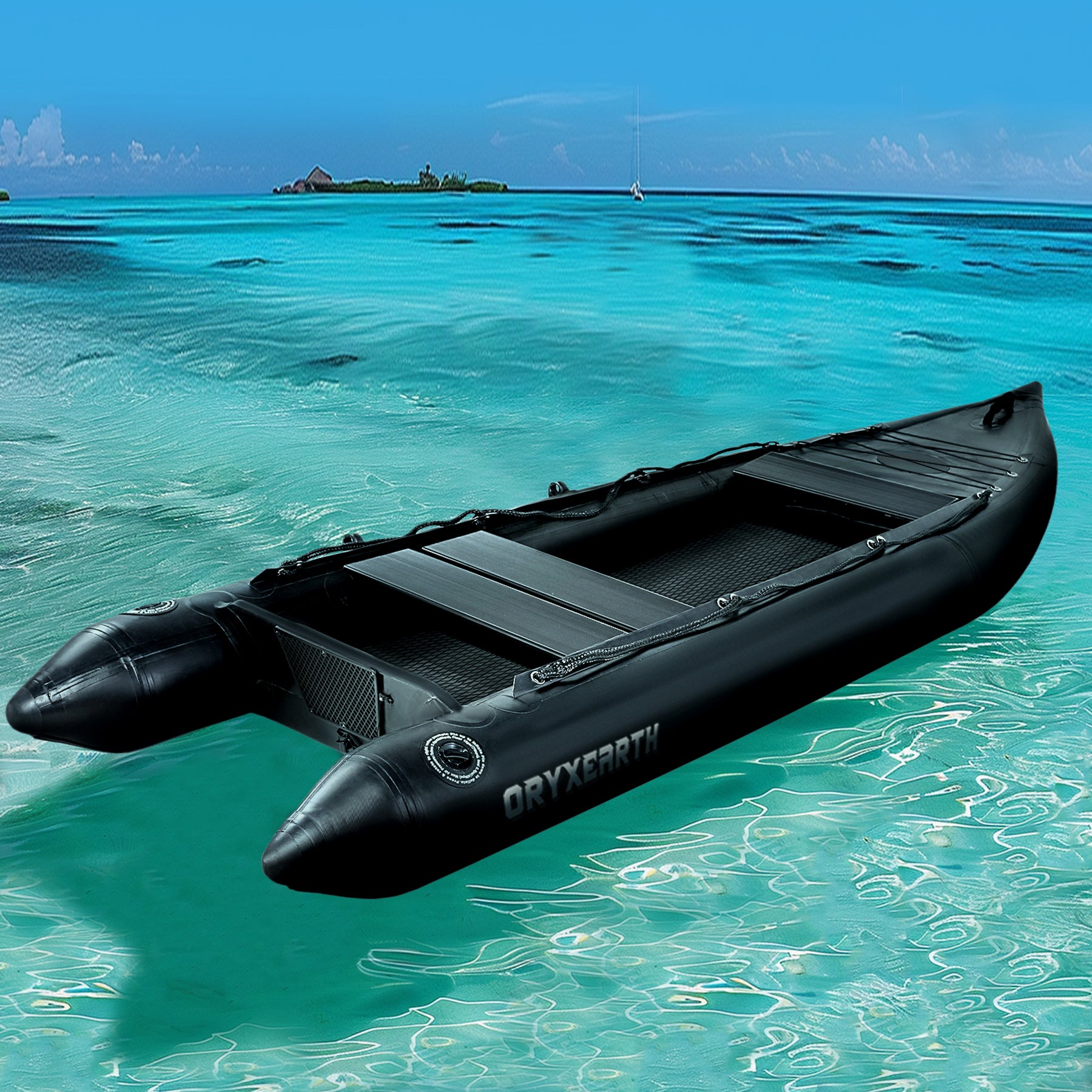 Professional 10.8ft Inflatable Fishing Boat for Adults - Heavy Duty Pontoon Skiff with Aluminum Seat, Includes Pump, Oars & Stabilizer Fin