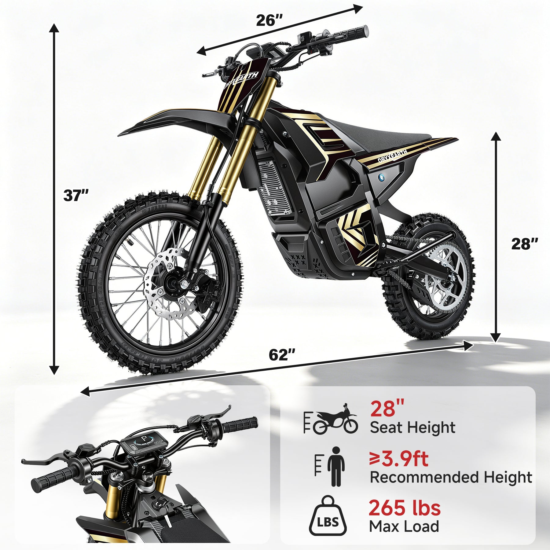 【WMT】Oryxearth 3000W VE-5 Electric Dirt Bike for Teens & Adults, 40 Mph Off-Road Electric-Motorcycle with Dual Hydraulic Brakes and 48V Removable Battery