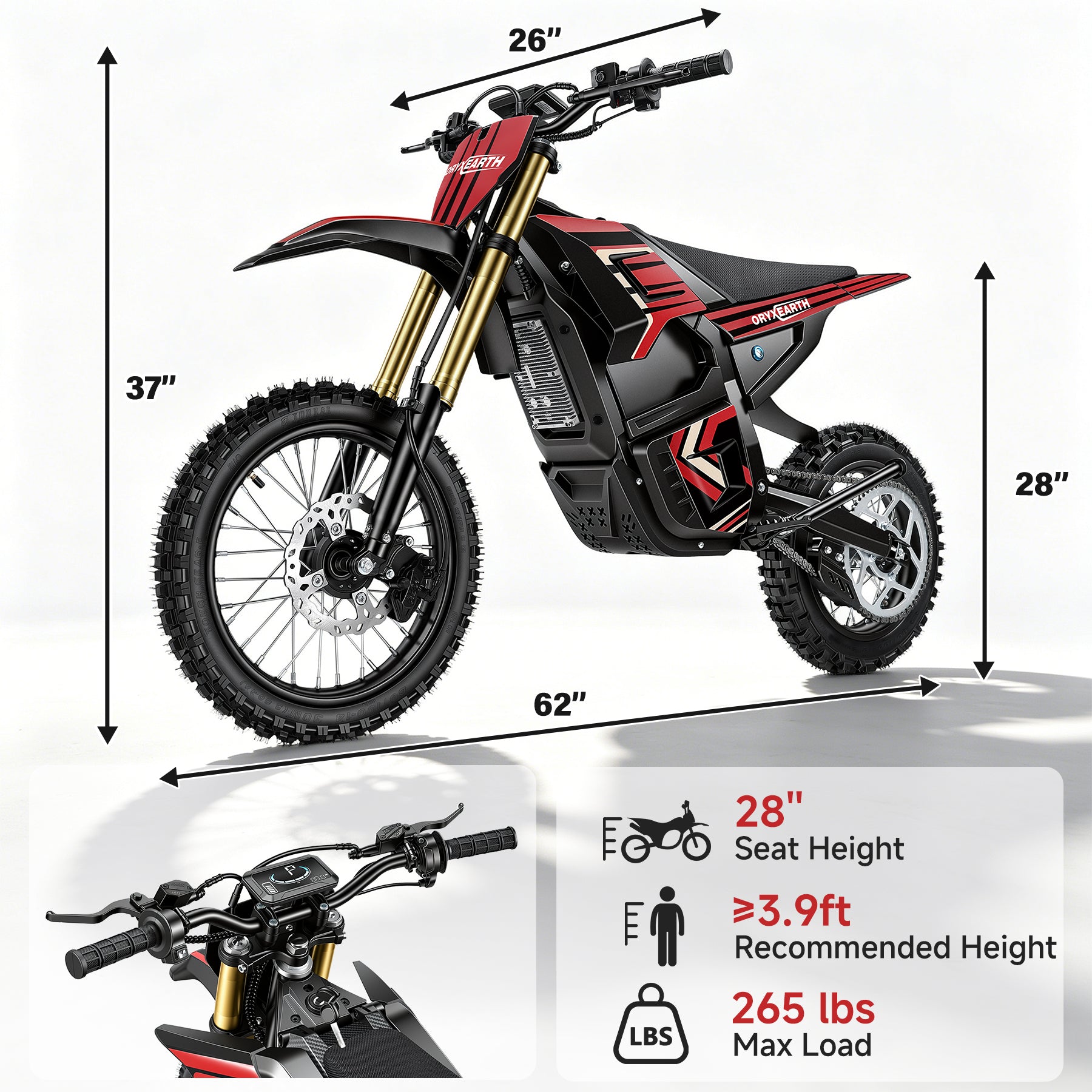 【WMT】Oryxearth 3000W VE-5 Electric Dirt Bike for Teens & Adults, 40 Mph Off-Road Electric-Motorcycle with Dual Hydraulic Brakes and 48V Removable Battery