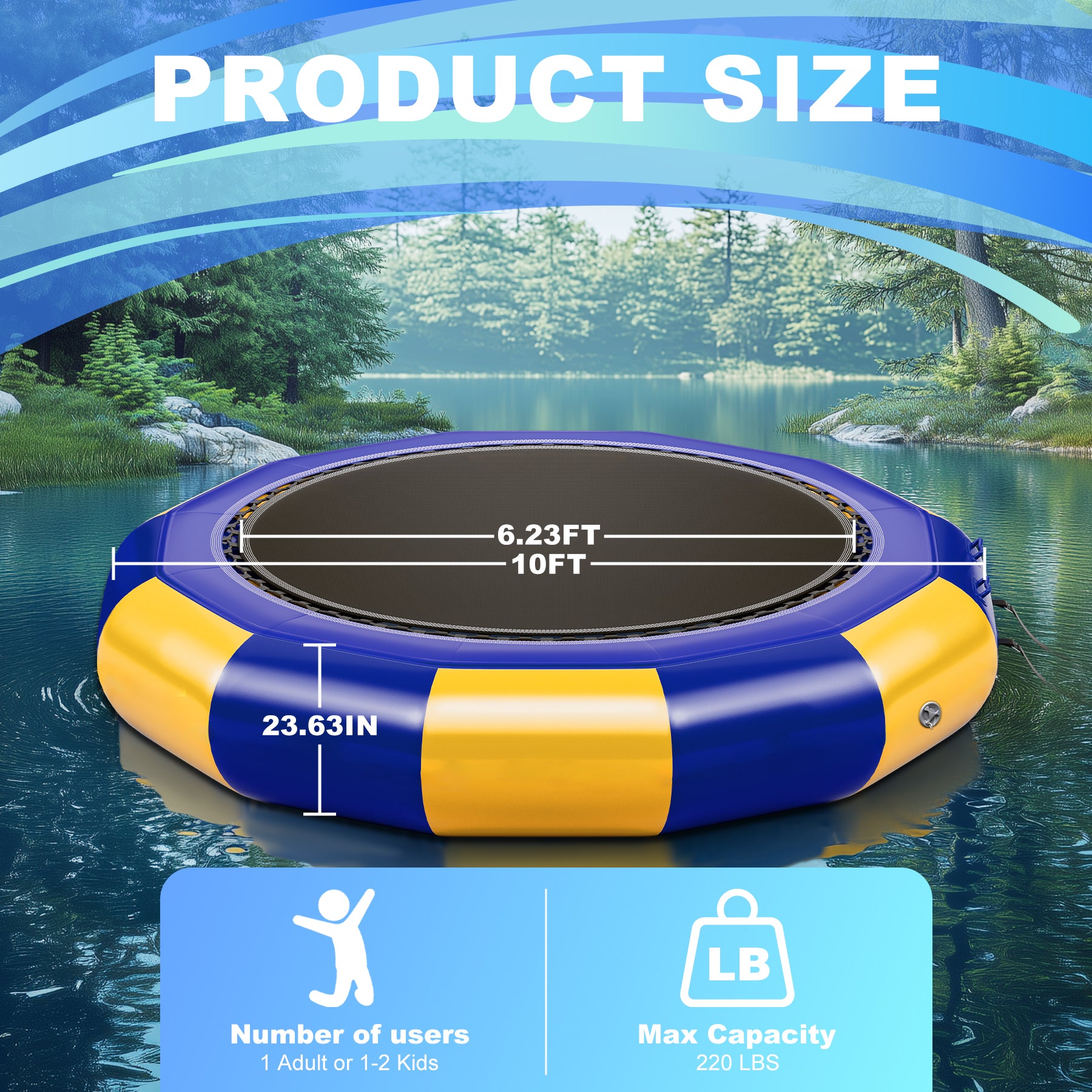 Oryxearth 10FT Inflatable Water Trampoline, Portable Bounce Swim Platform with Electric Air Pump & 4-Step Ladder, with ASTM F381-16 Certified for Pool, Lake and Water Sports, Yellow & Blue