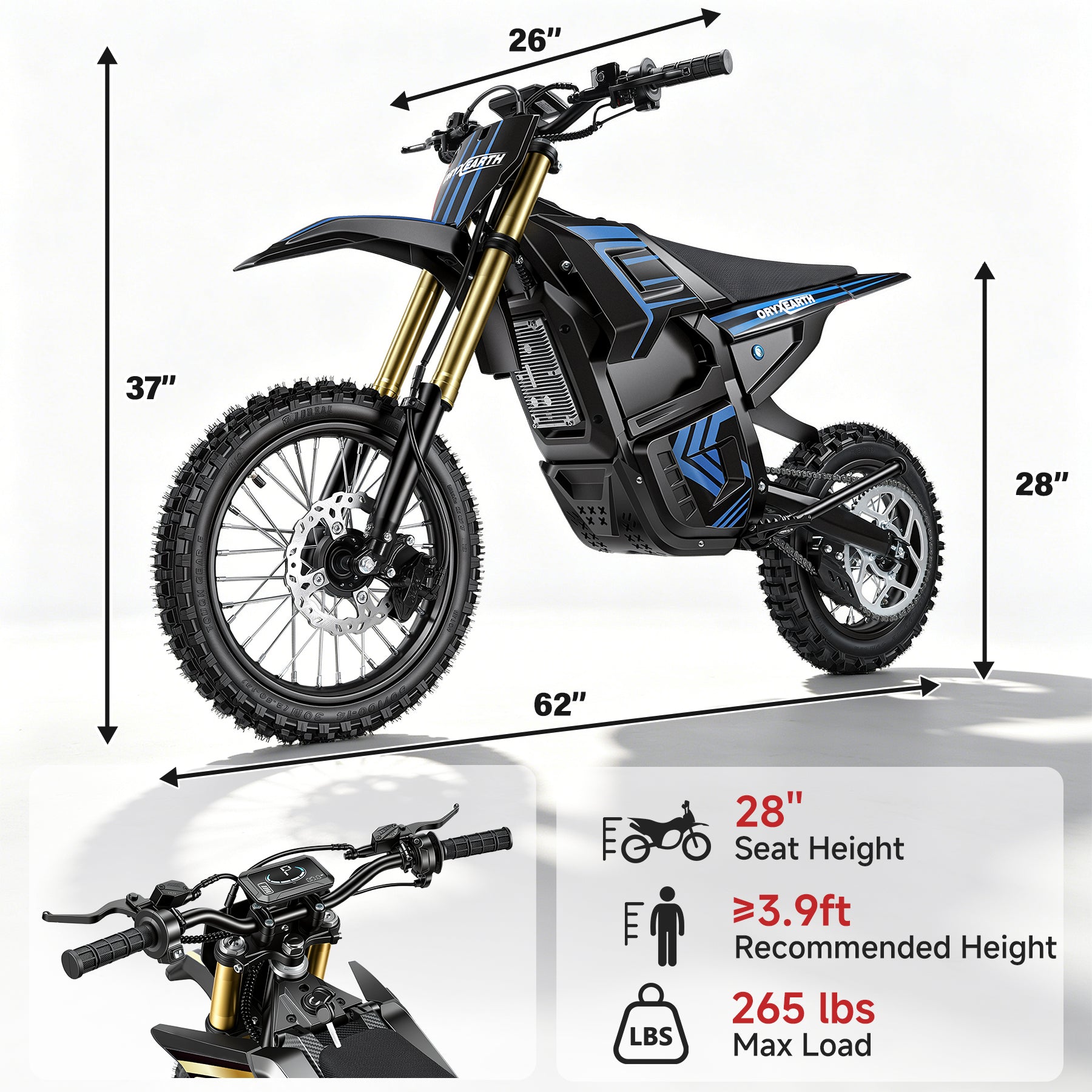 【WMT】Oryxearth 3000W VE-5 Electric Dirt Bike for Teens & Adults, 40 Mph Off-Road Electric-Motorcycle with Dual Hydraulic Brakes and 48V Removable Battery