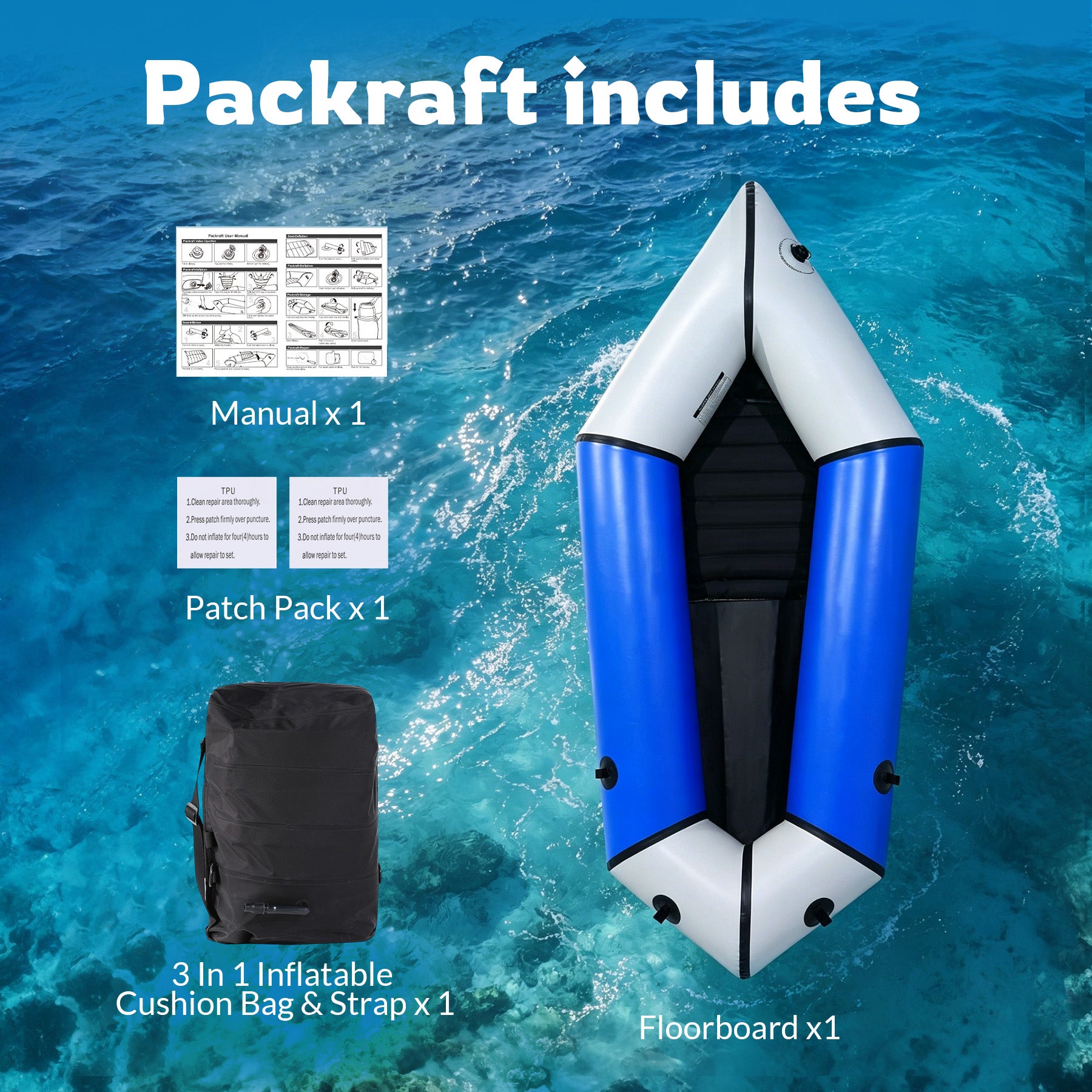 Oryxearth Inflatable Packraft Kayak for Adults, 6.9FT Lightweight TPU Canoe (210D), Portable 1-Person Watercraft for Kayaking, Fishing, Camping, Compact Design