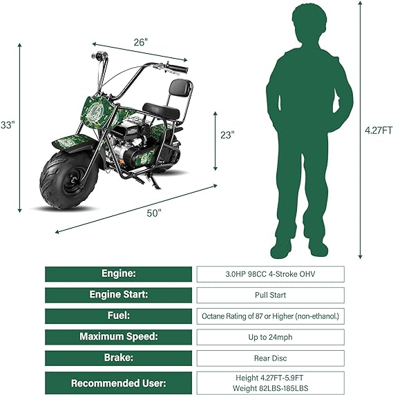 coleman mini bike dimensions WMT】Oryxearth 99CC Gas Powered Mini Dirt Bike