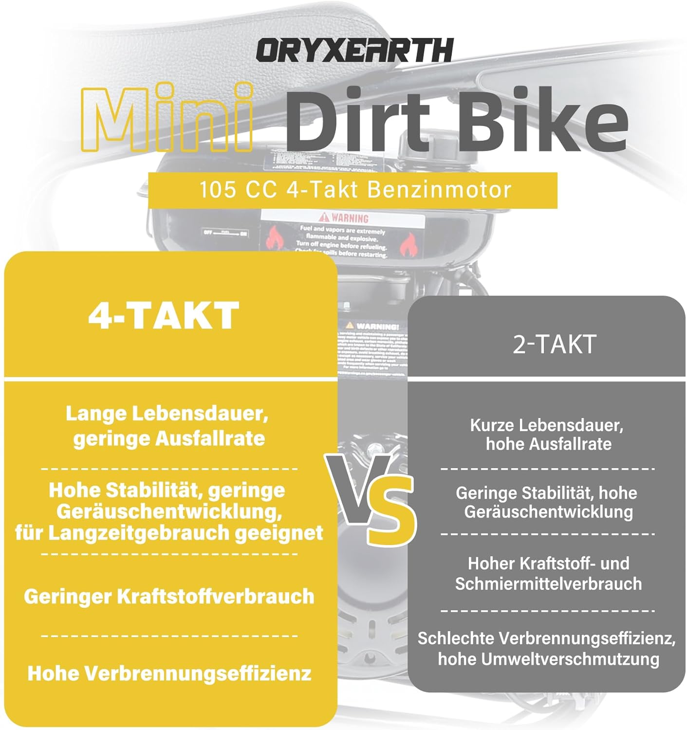 OFFROAD-DIRT-BIKE FÜR KINDER 105CC, 4-Takt-Benzin, Automatikgetriebe, für Kinder ab 13 Jahren, Bürstenmuster