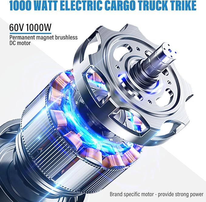 【WMT】Oryxearth 1000W 60V 3-Wheel Electric Vehicle, Up to 21 Mph Electric Minibike, Weight Support Up to 440LBS