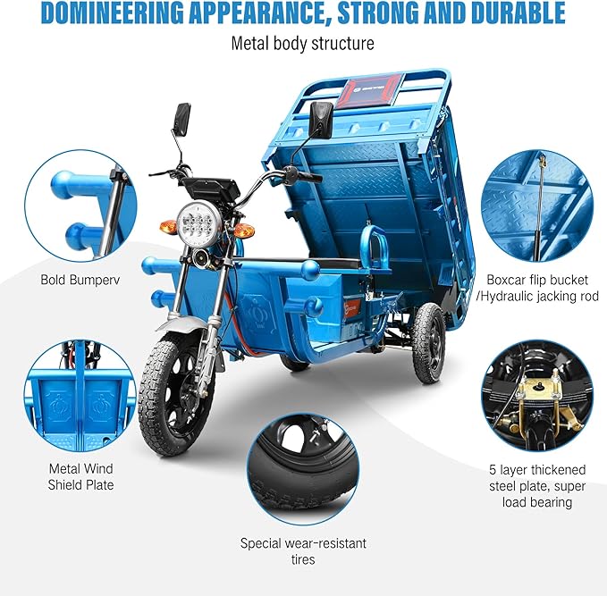 【WMT】Oryxearth 1000W 60V 3-Wheel Electric Vehicle, Up to 21 Mph Electric Minibike, Weight Support Up to 440LBS