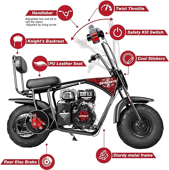 Oryxearth 98CC Gas Powered Mini Dirt Bike - Up to 24 MPH, 185 LBS Capacity
