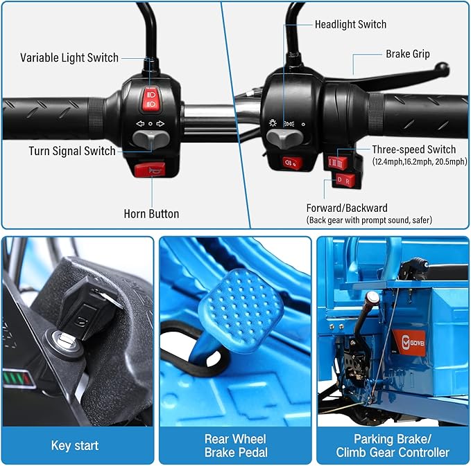【WMT】Oryxearth 1000W 60V 3-Wheel Electric Vehicle, Up to 21 Mph Electric Minibike, Weight Support Up to 440LBS