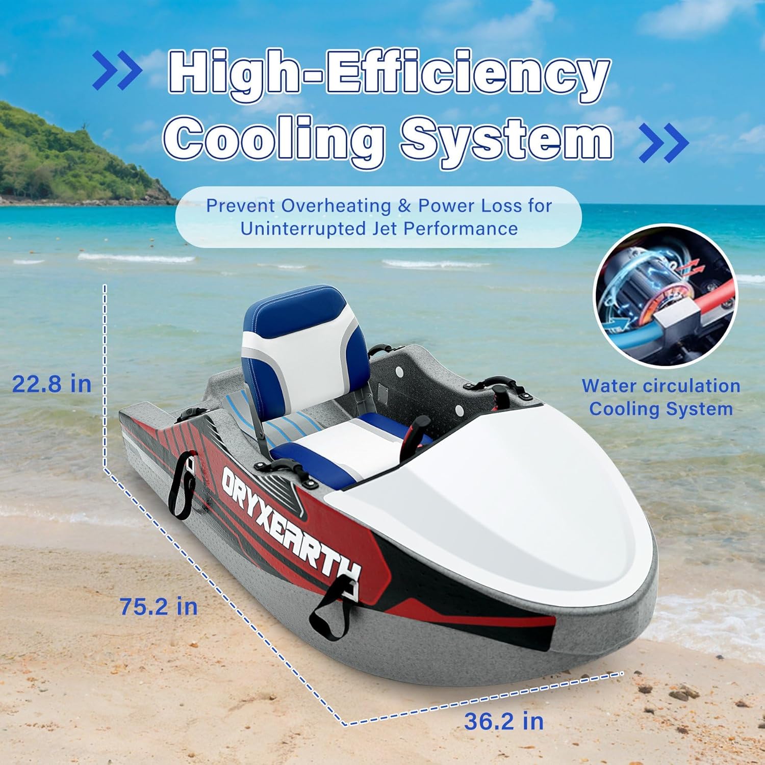 Oryxearth 72V Electric Jet Boat, 33MPH Max Speed, 90min Runtime, 330LB Load - EPP Foam Hull w/Steel Frame, 2-Seater Personal Watercraft