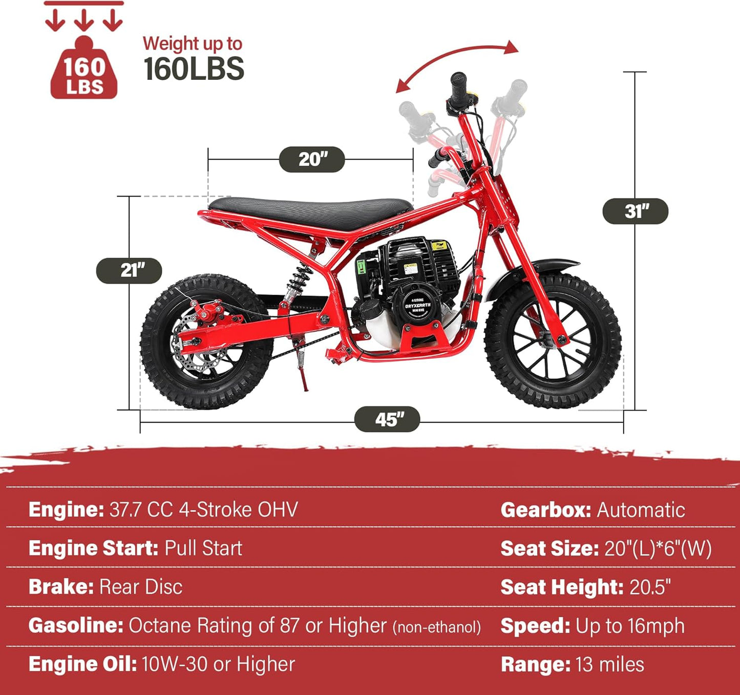 Oryxearth 37.7CC Gas Powered Mini Dirt Bike