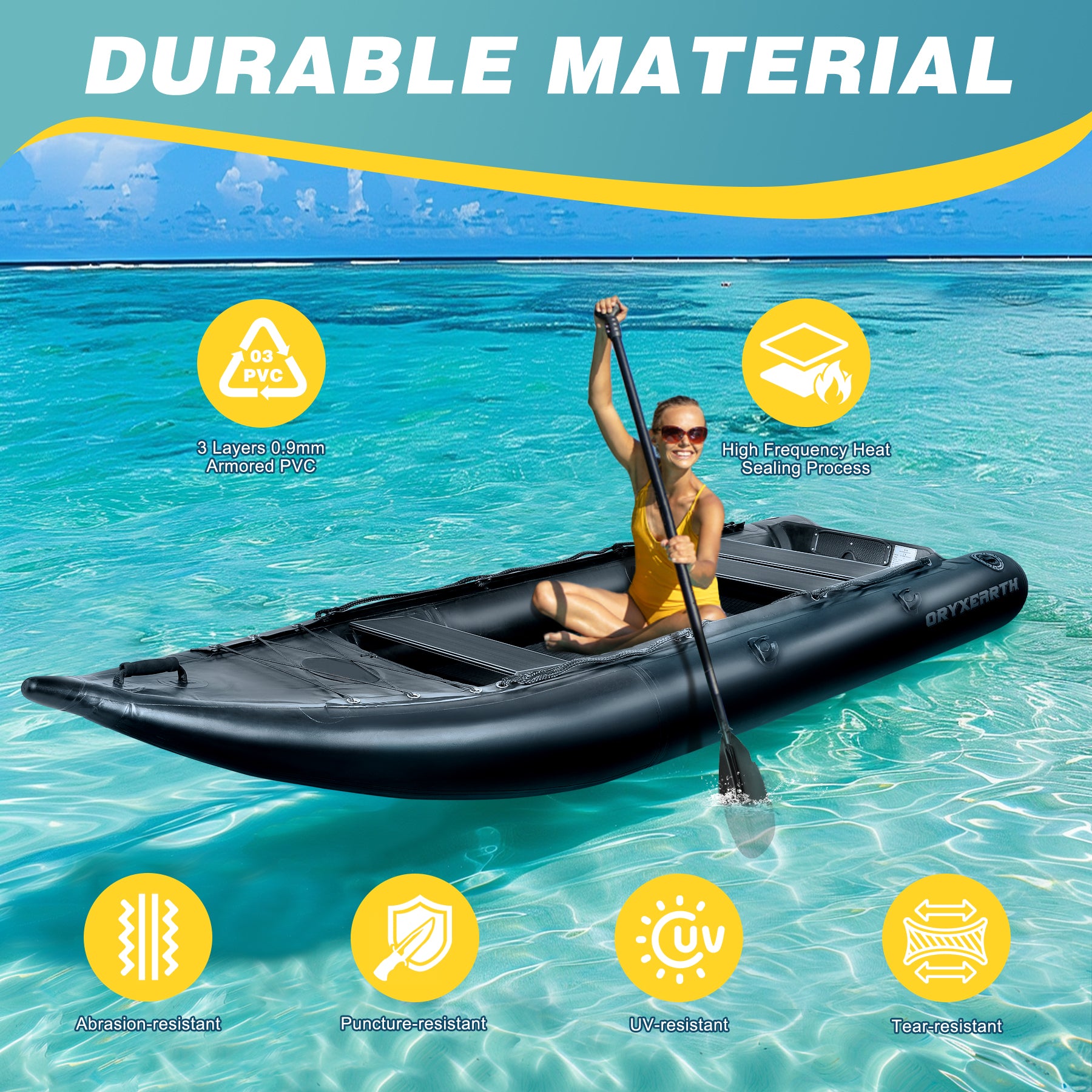 Professional 10.8ft Inflatable Fishing Boat for Adults - Heavy Duty Pontoon Skiff with Aluminum Seat, Includes Pump, Oars & Stabilizer Fin