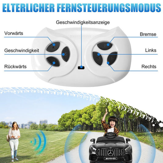 Mercedes-Benz Kinder-Elektroauto, Fernbedienung, Geschwindigkeit 2,5–4,5 km/h, LED-Licht, Musik, mit Sicherheitsgurt