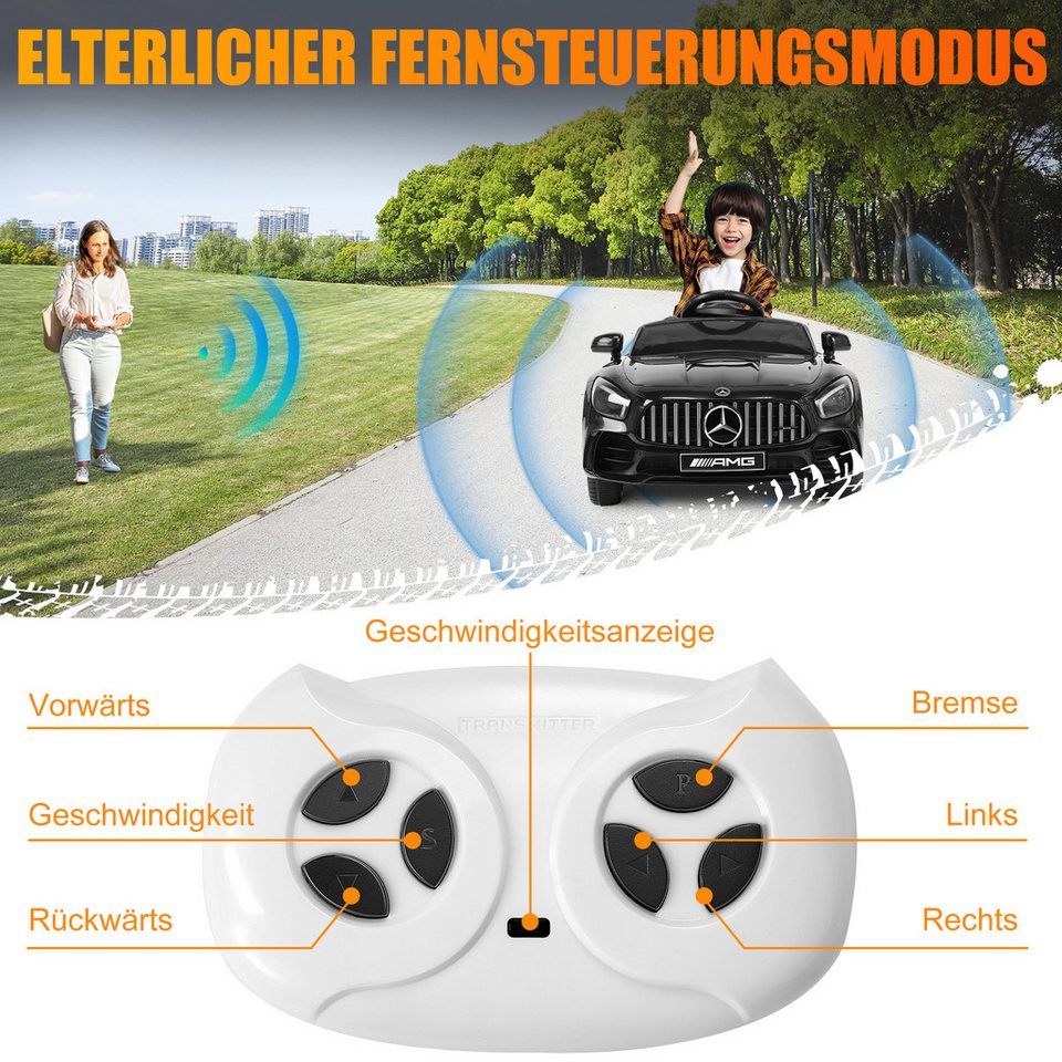 Mercedes-Benz Kinder-Elektroauto, Fernbedienung, Geschwindigkeit 2,5–4,5 km/h, LED-Licht, Musik, mit Sicherheitsgurt