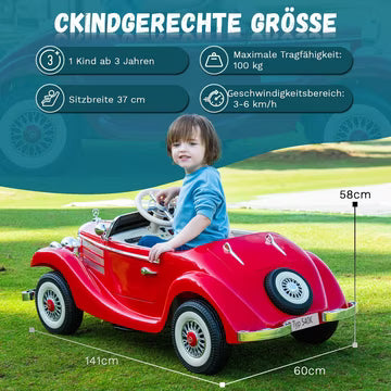 ORYXEARTH Retro-Elektroauto für Kinder – 12-V-Batterie – Geschwindigkeit 3-6 km/h