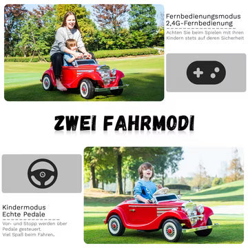 ORYXEARTH Retro-Elektroauto für Kinder – 12-V-Batterie – Geschwindigkeit 3-6 km/h