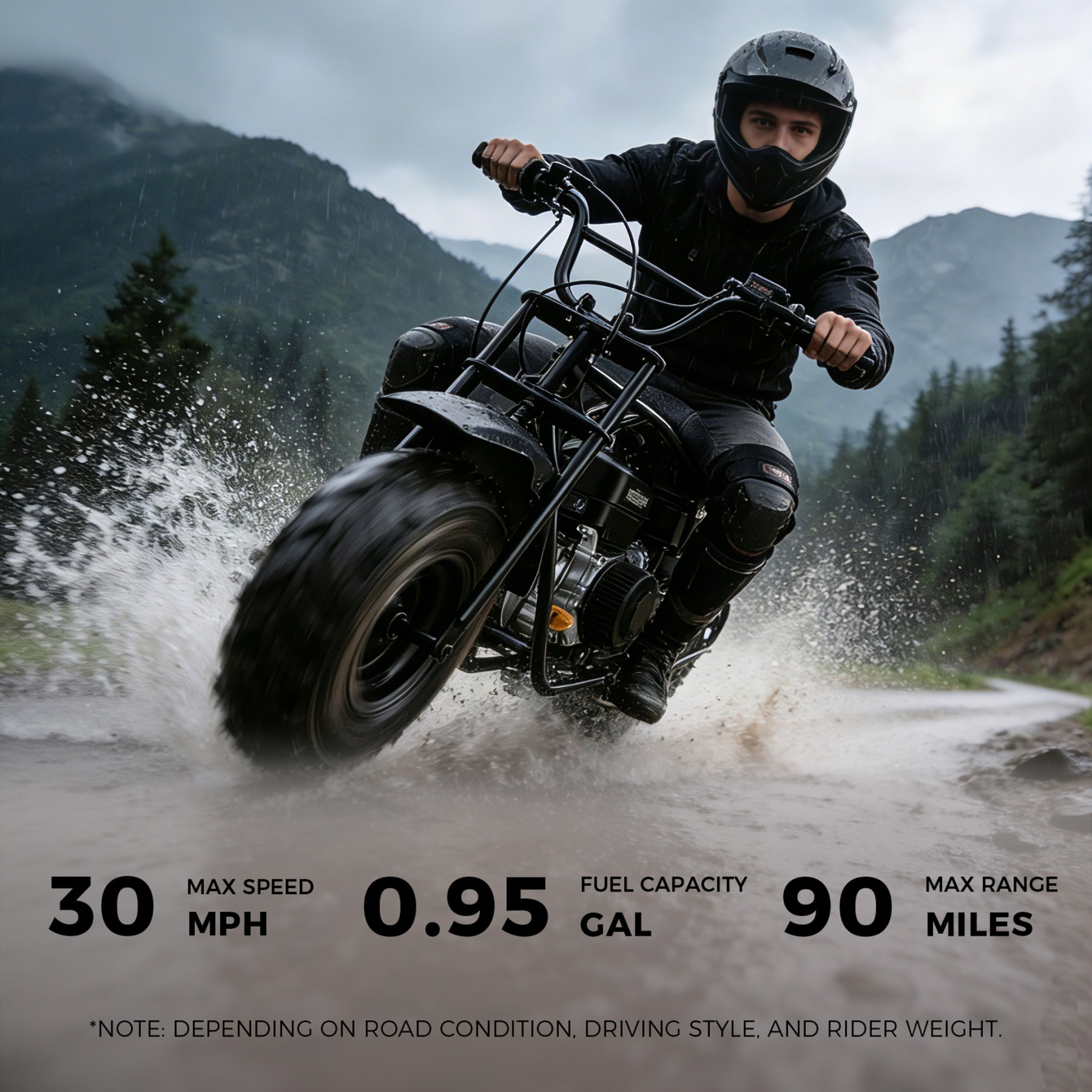 【WMT】Oryxearth 4-Stroke Minibike, 196CC Gas Powered Dirt Bike,Off-Road Trail for Adult, up to 30 Mph, Black