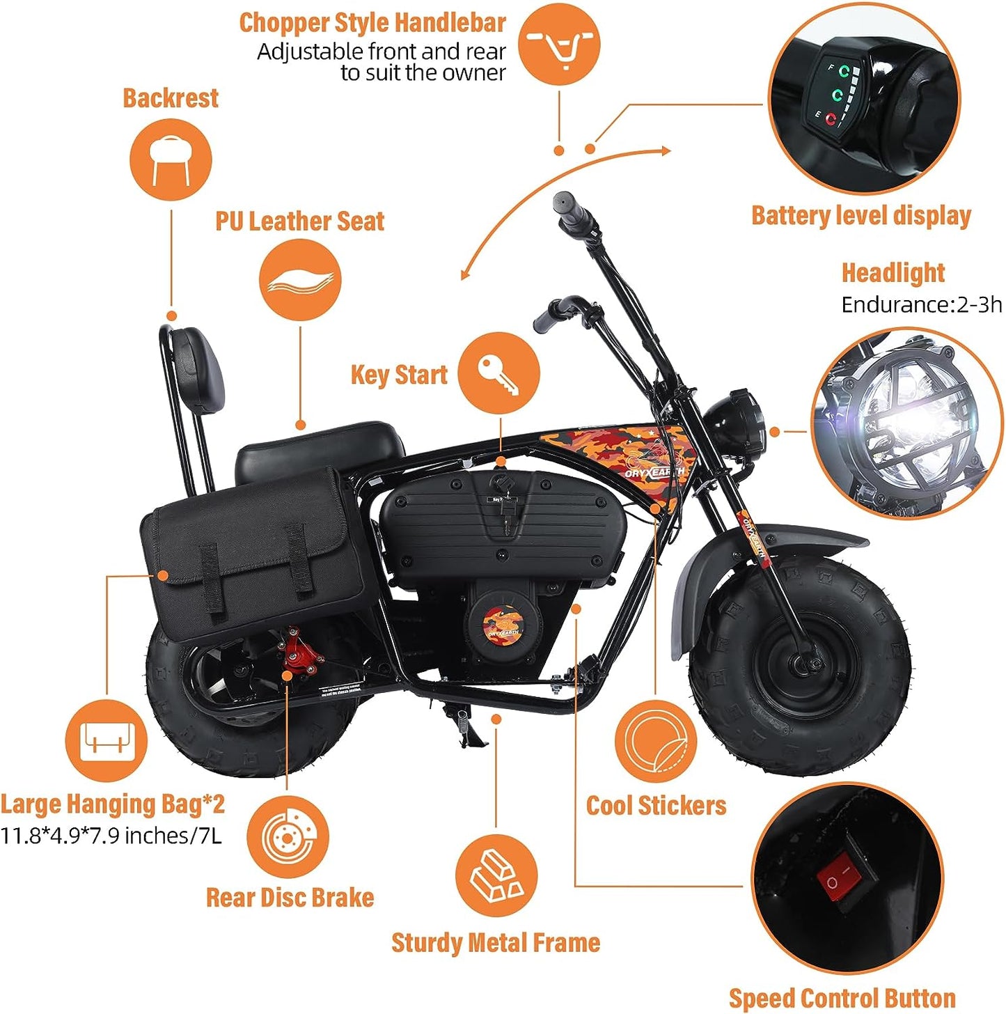 Oryxearth Electric Dirt Bike for Kids with Headlight and Portable Bag