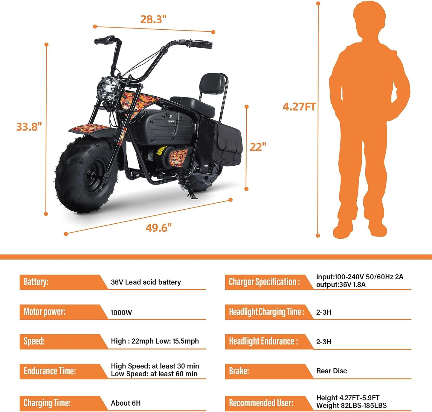 Oryxearth Elektro-Dirtbike für Kinder mit Scheinwerfer und tragbarer Tasche