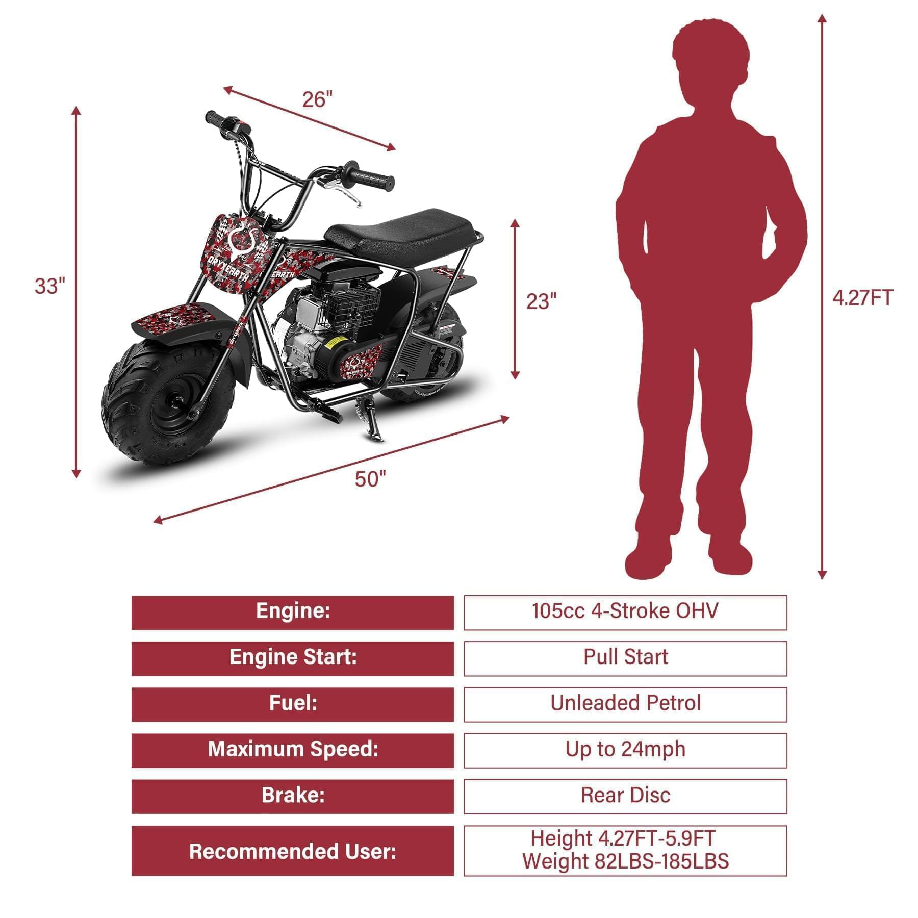 Oryxearth 105CC 4-Stroke Off-Road Mini Bike for Kids